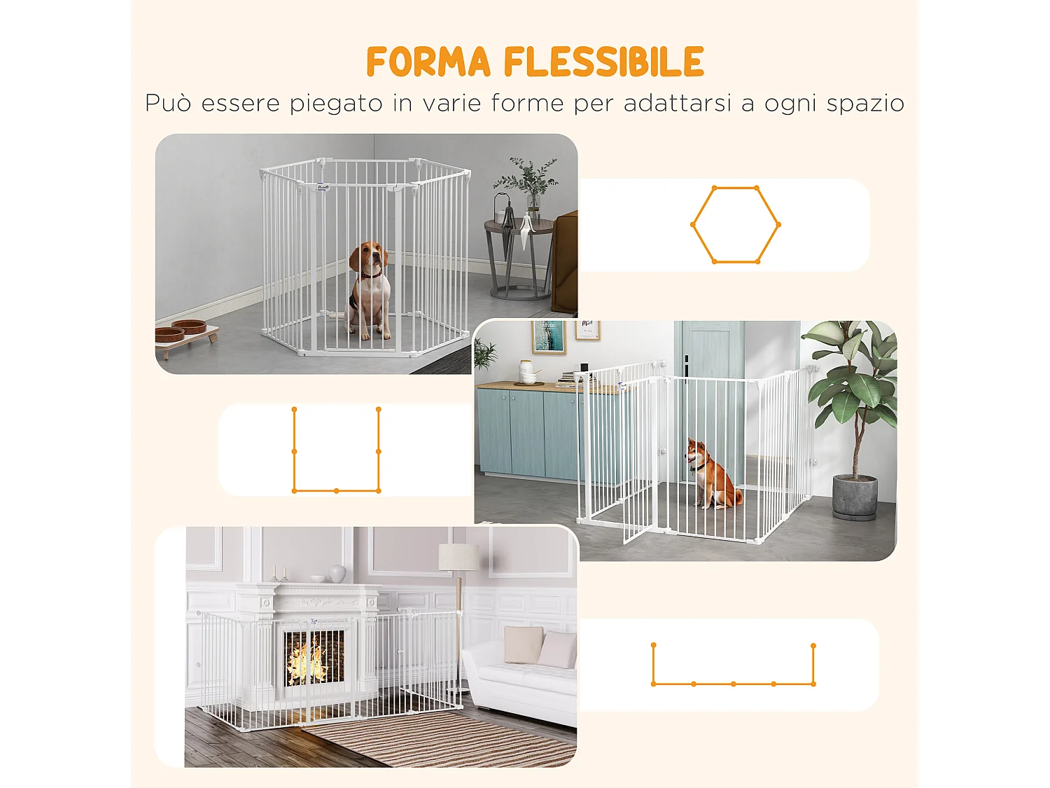 Cancellino per cani taglia media e grande a 6 pannelli pieghevoli bianco