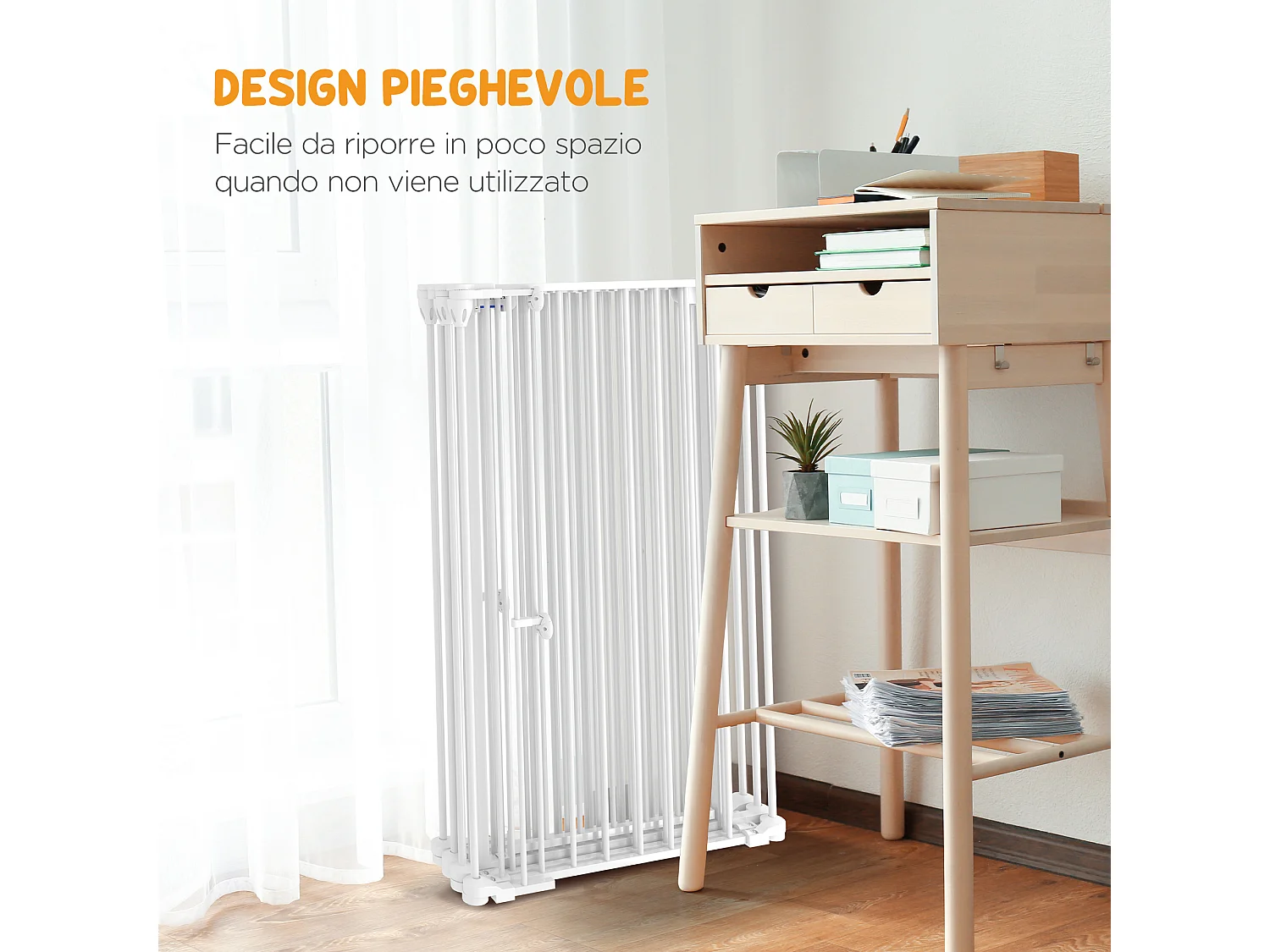 Cancellino per cani taglia media e grande a 6 pannelli pieghevoli bianco