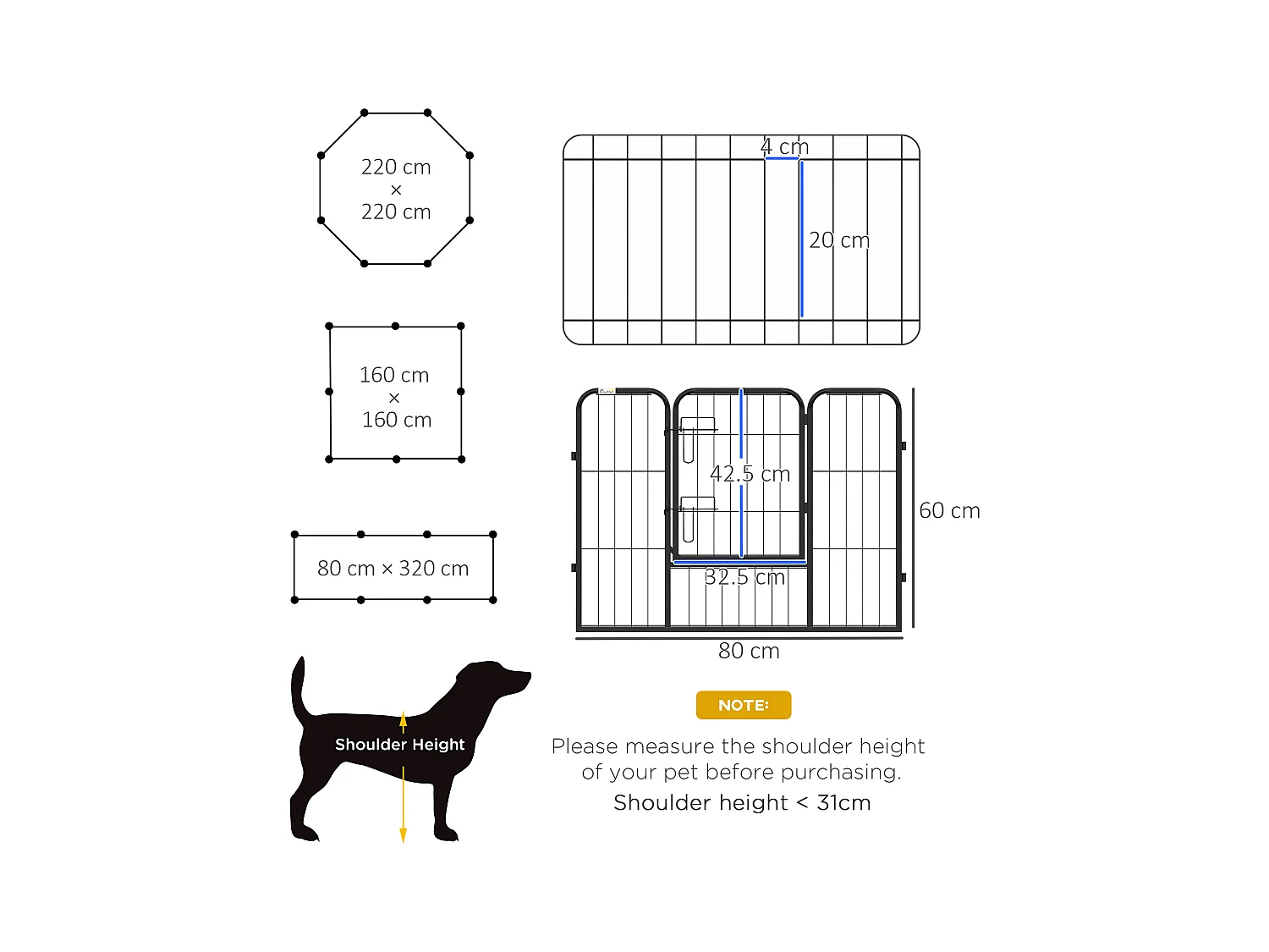 Recinto per cani a 8 pezzi modulabili in acciaio nero