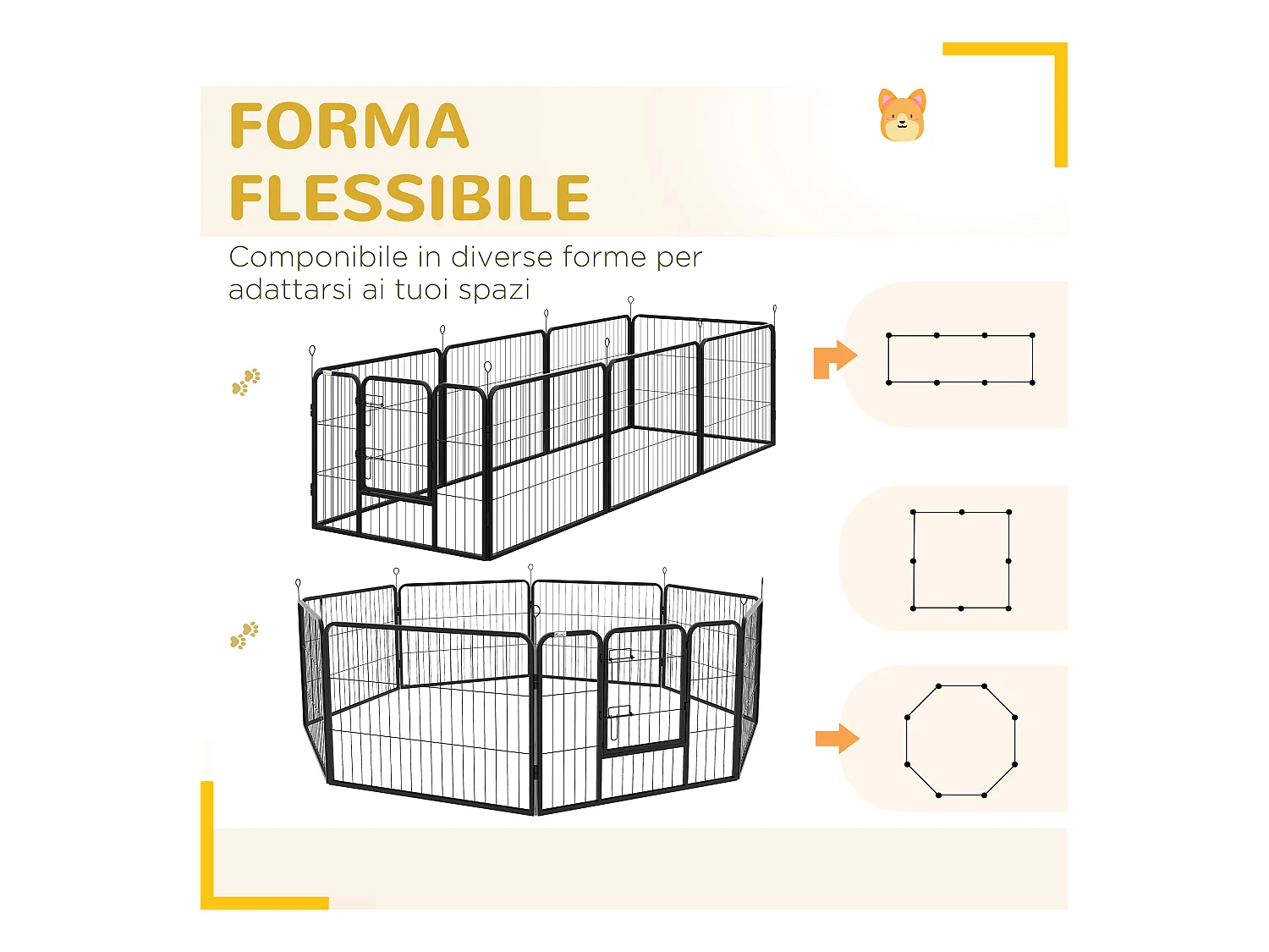 Recinto per cani a 8 pezzi modulabili in acciaio nero