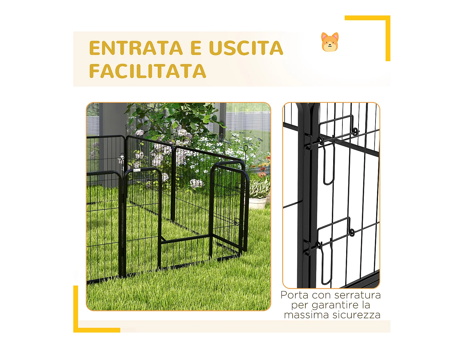 Recinto per cani a 8 pezzi modulabili in acciaio nero