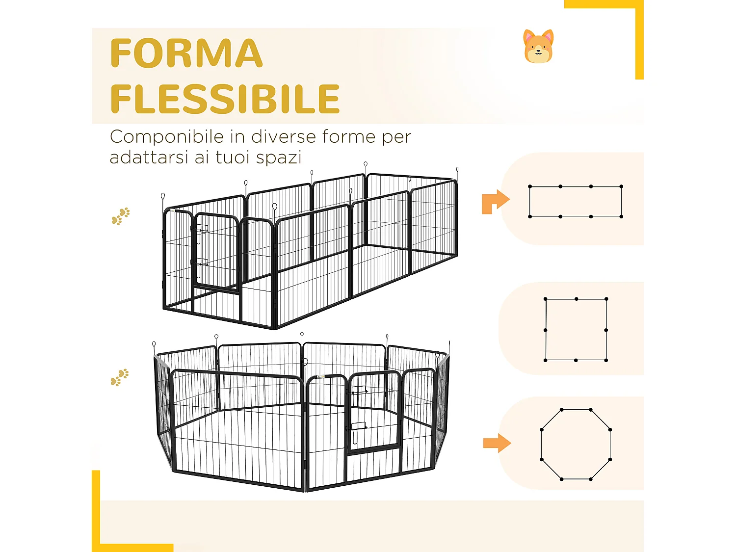 Recinto per cani a 8 pezzi modulabili in acciaio nero