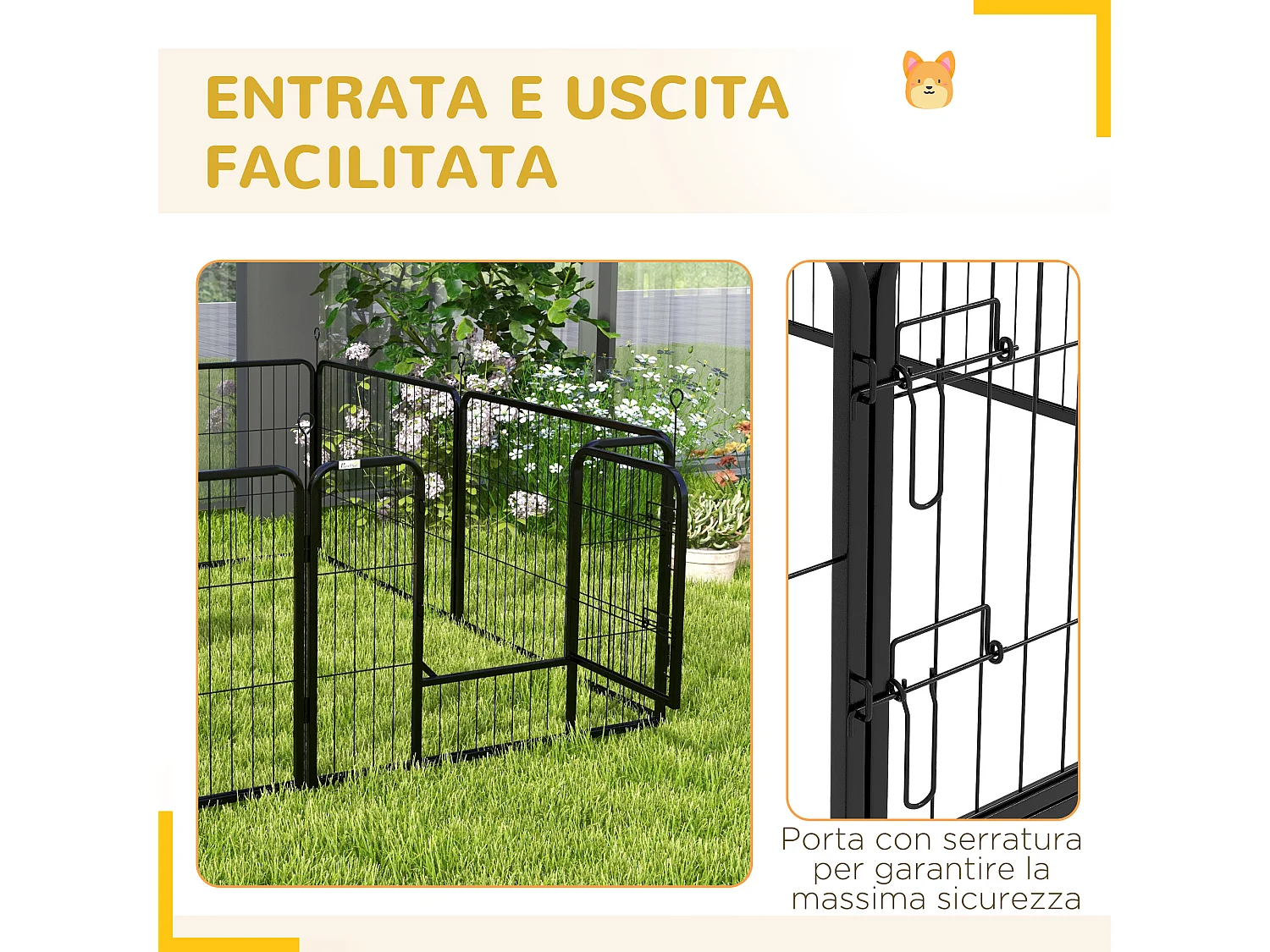 Recinto per cani a 8 pezzi modulabili in acciaio nero