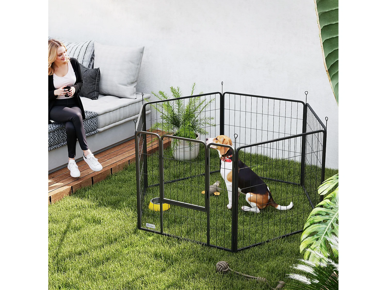 Recinto per cani a 6 pannelli pieghevole con porta alto 80cm grigio scuro