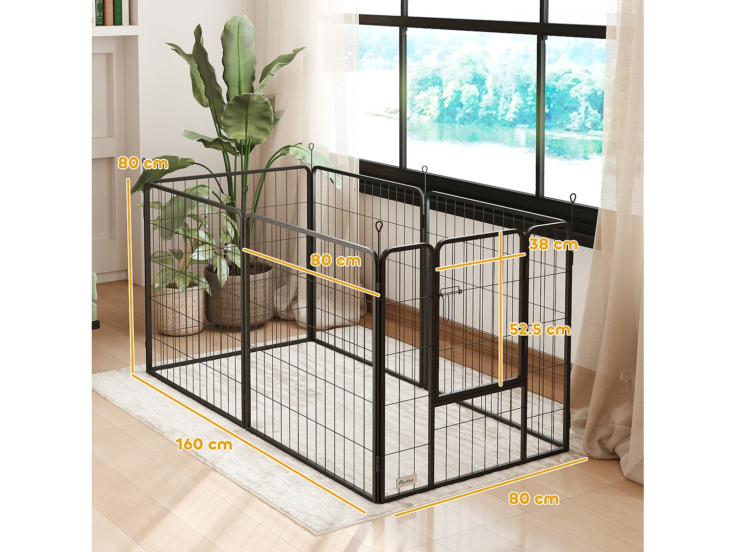 Recinto per cani a 6 pannelli pieghevole con porta alto 80cm grigio scuro