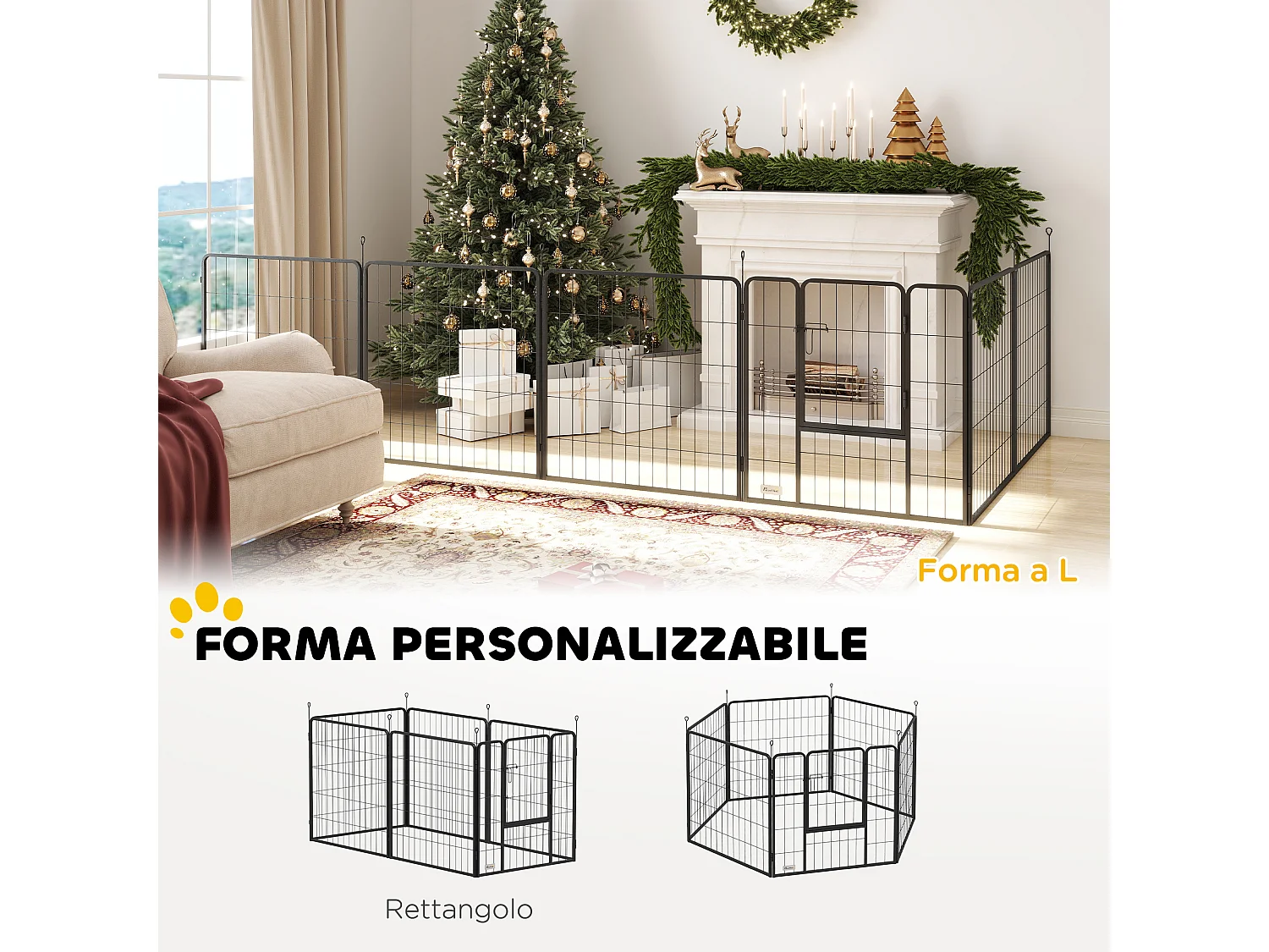 Recinto per cani a 6 pannelli pieghevole con porta alto 80cm grigio scuro