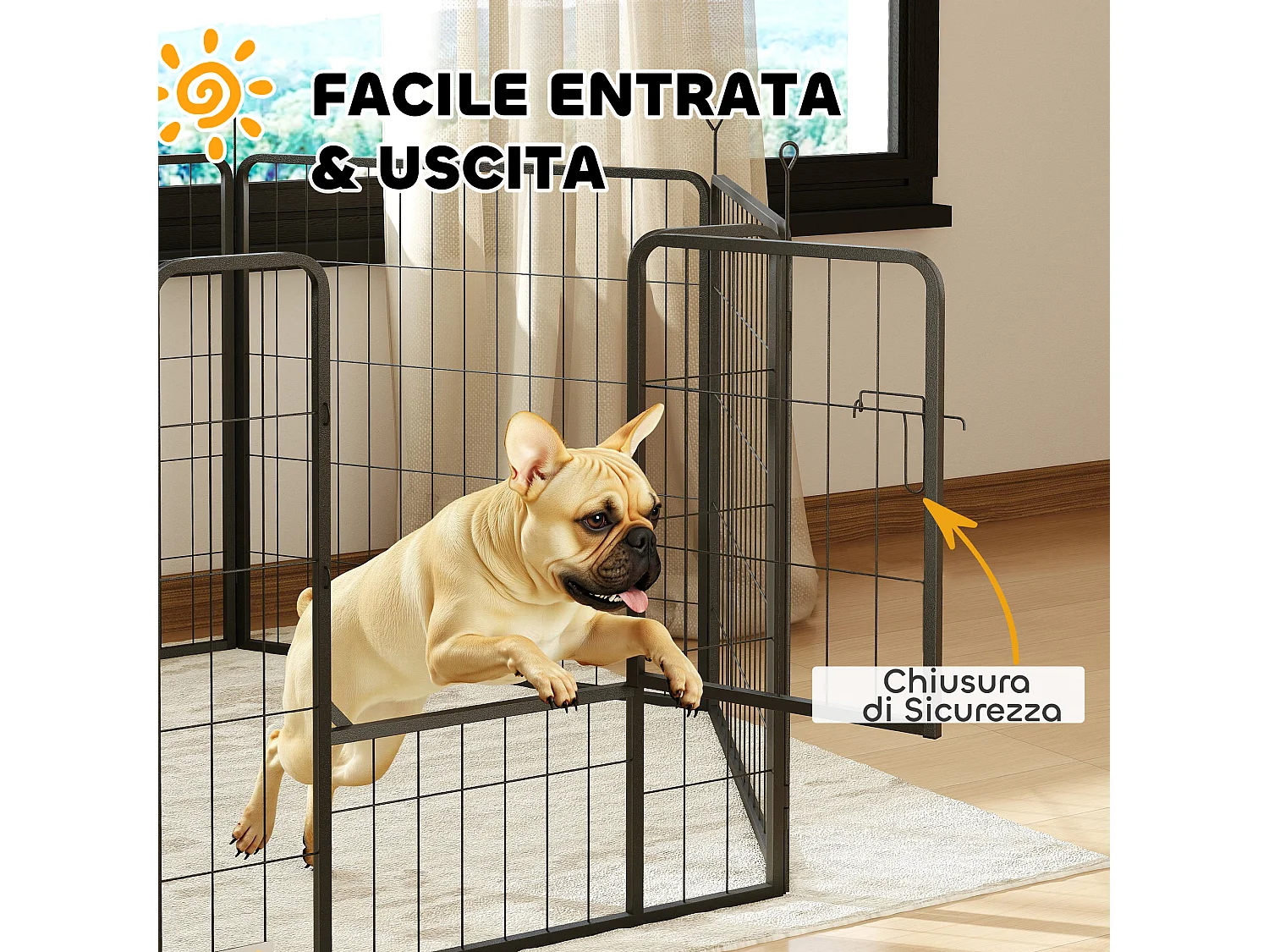 Recinto per cani a 6 pannelli pieghevole con porta alto 80cm grigio scuro