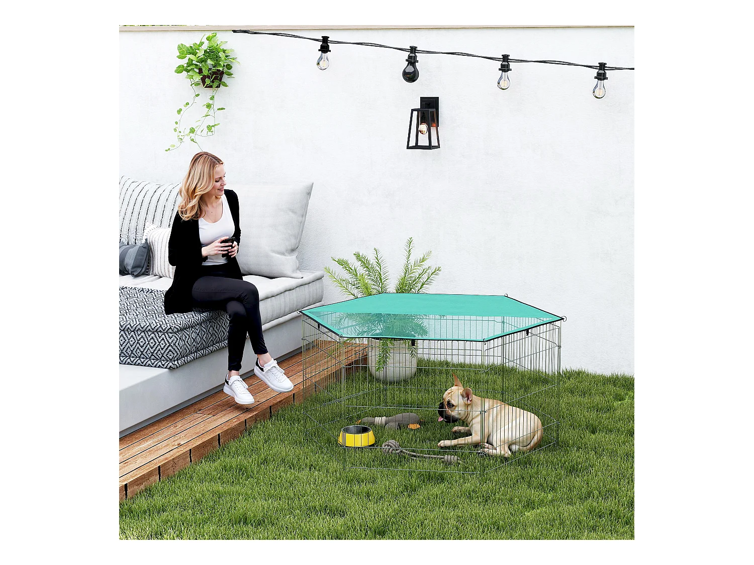 Recinto per cani da interno esterno in metallo con copertura impermeabile