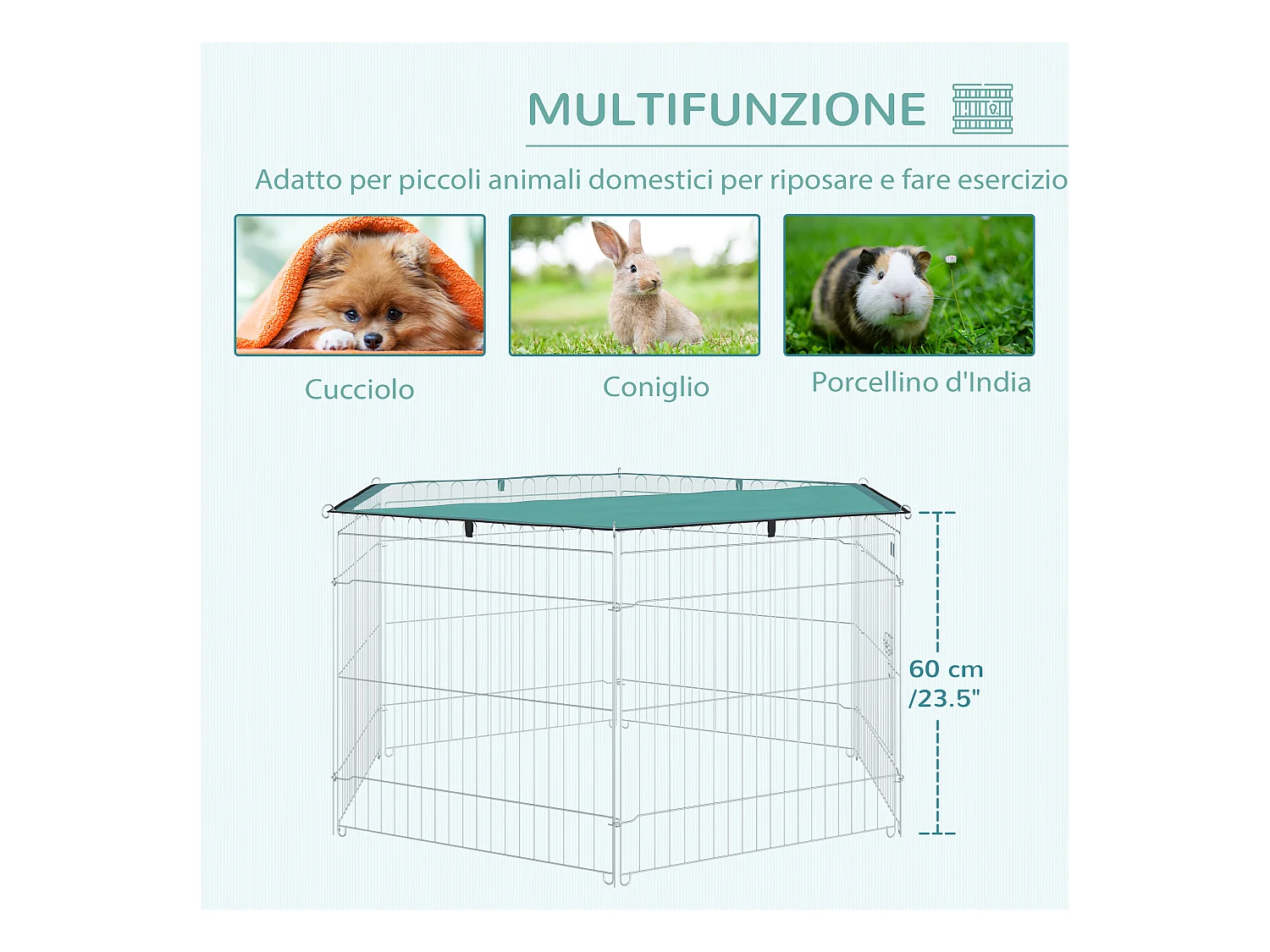 Recinto per cani da interno esterno in metallo con copertura impermeabile