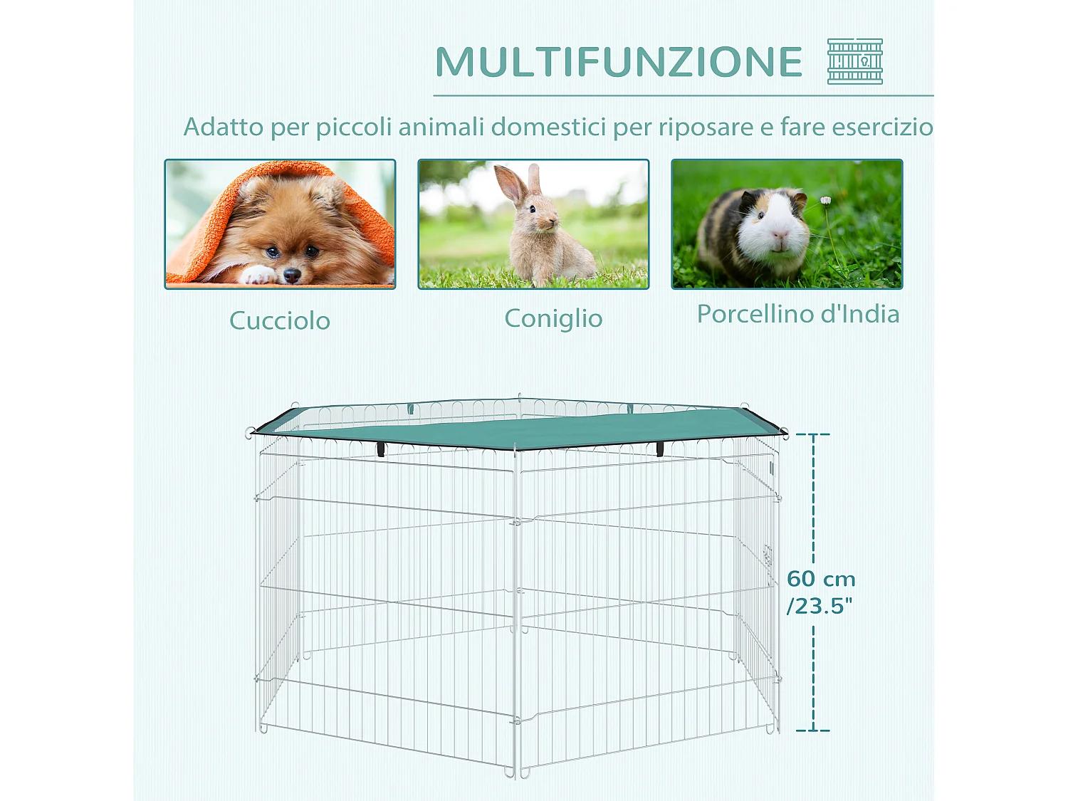 Recinto per cani da interno esterno in metallo con copertura impermeabile