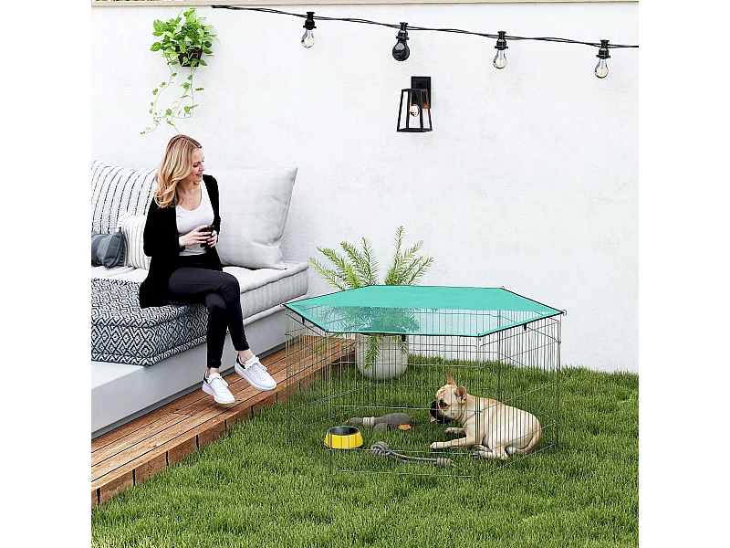 Recinto per cani da interno esterno in metallo con copertura impermeabile