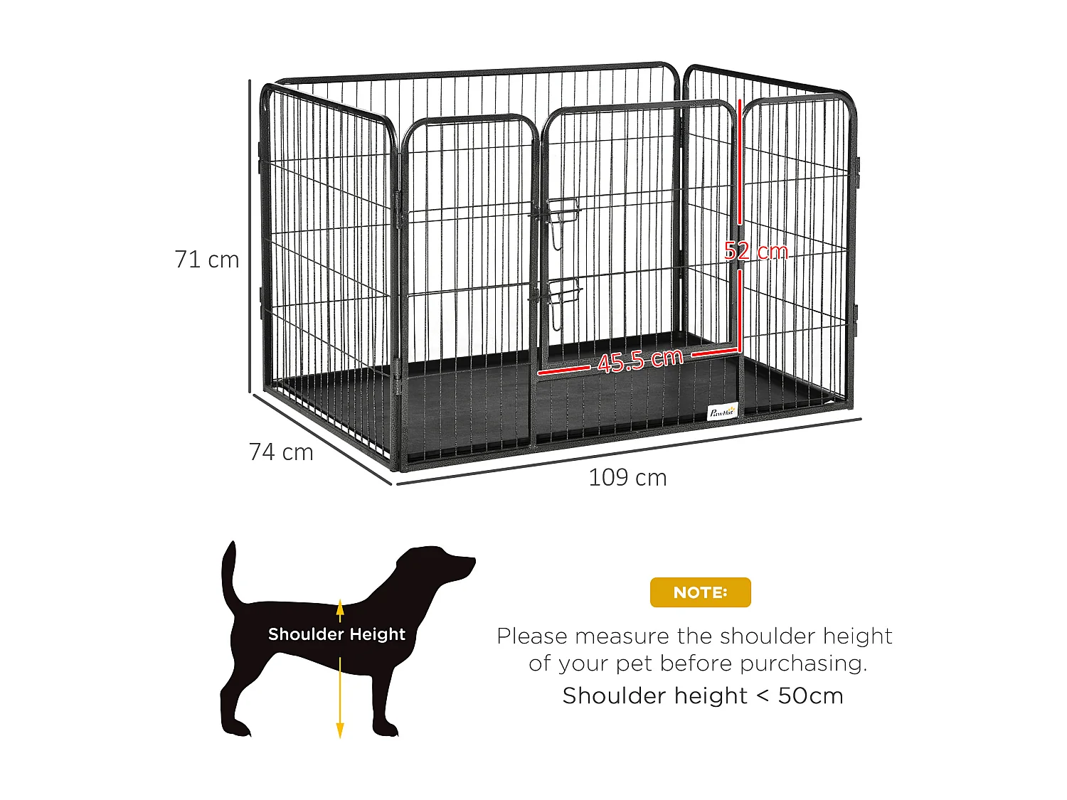Box per cani in metallo con porta e vassoio sul fondo 109x74x71cm grigio