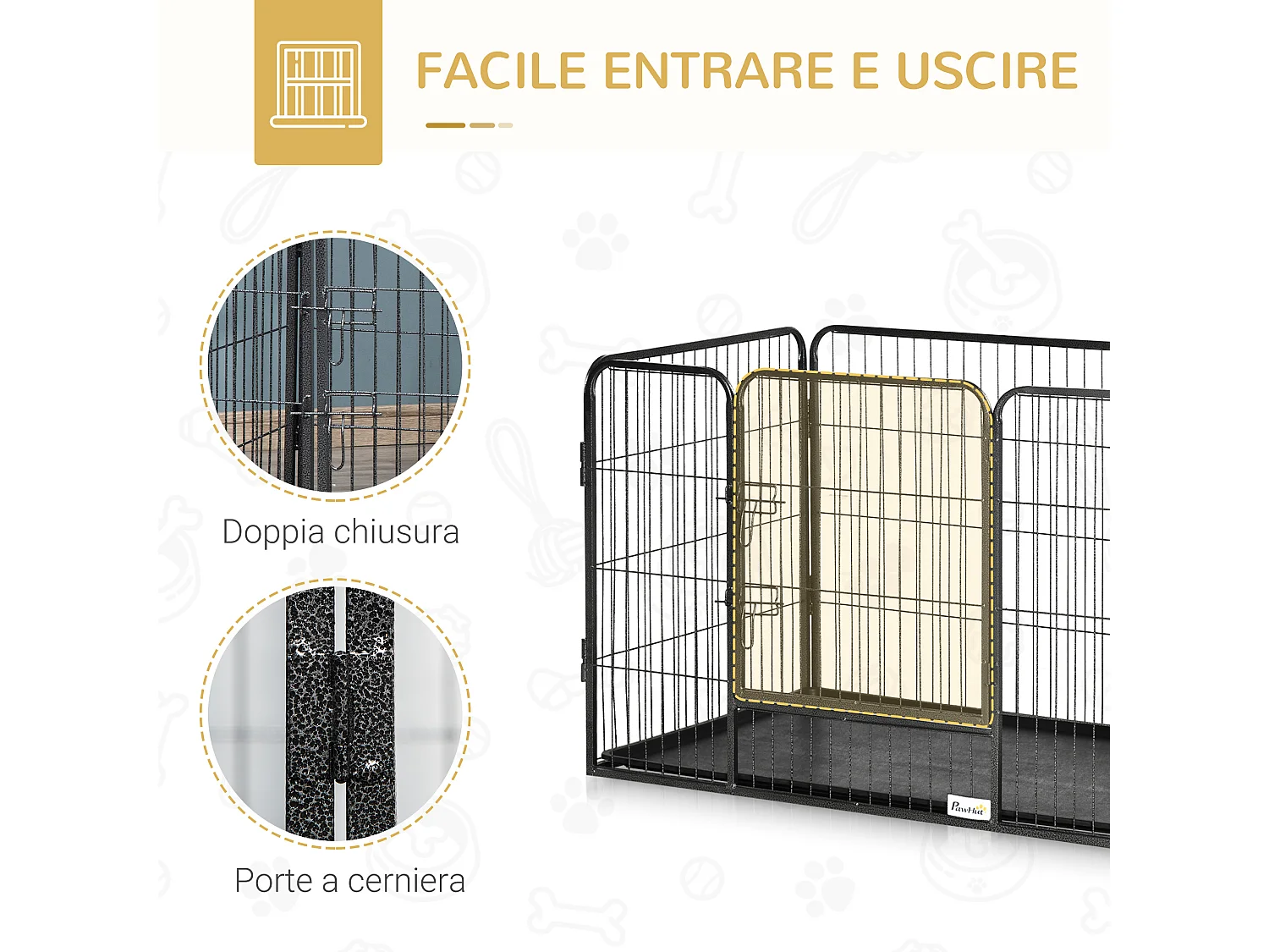Box per cani in metallo con porta e vassoio sul fondo 109x74x71cm grigio