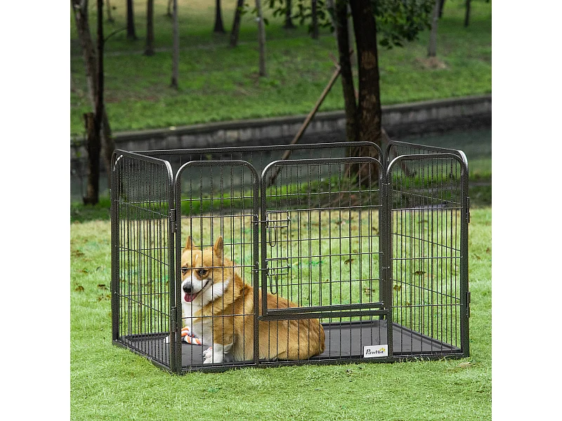 Box per cani in metallo con porta e vassoio sul fondo 109x74x71cm grigio