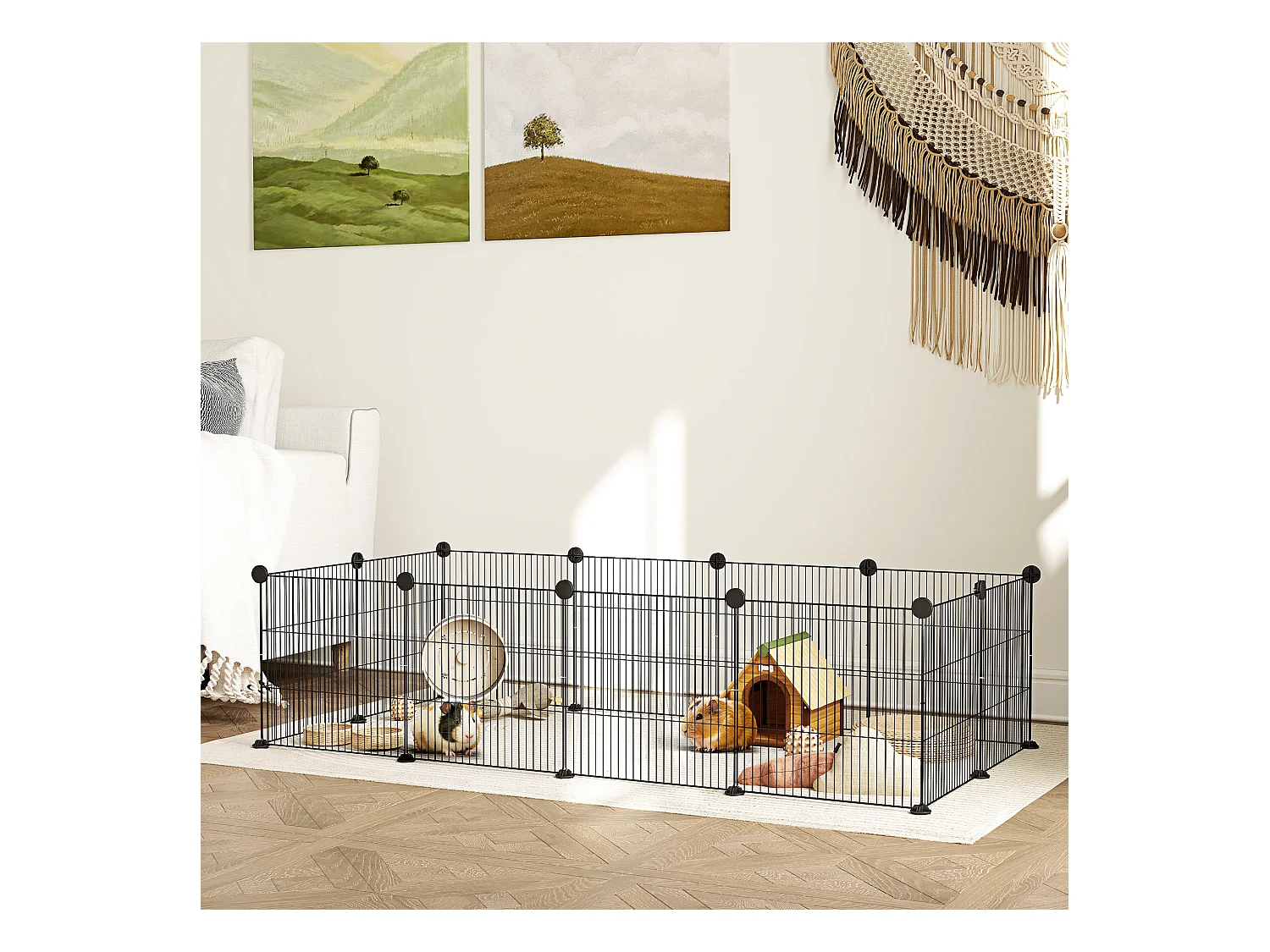 Recinto per animali modulabile con 12 pannelli 35x35 cm in metallo nero