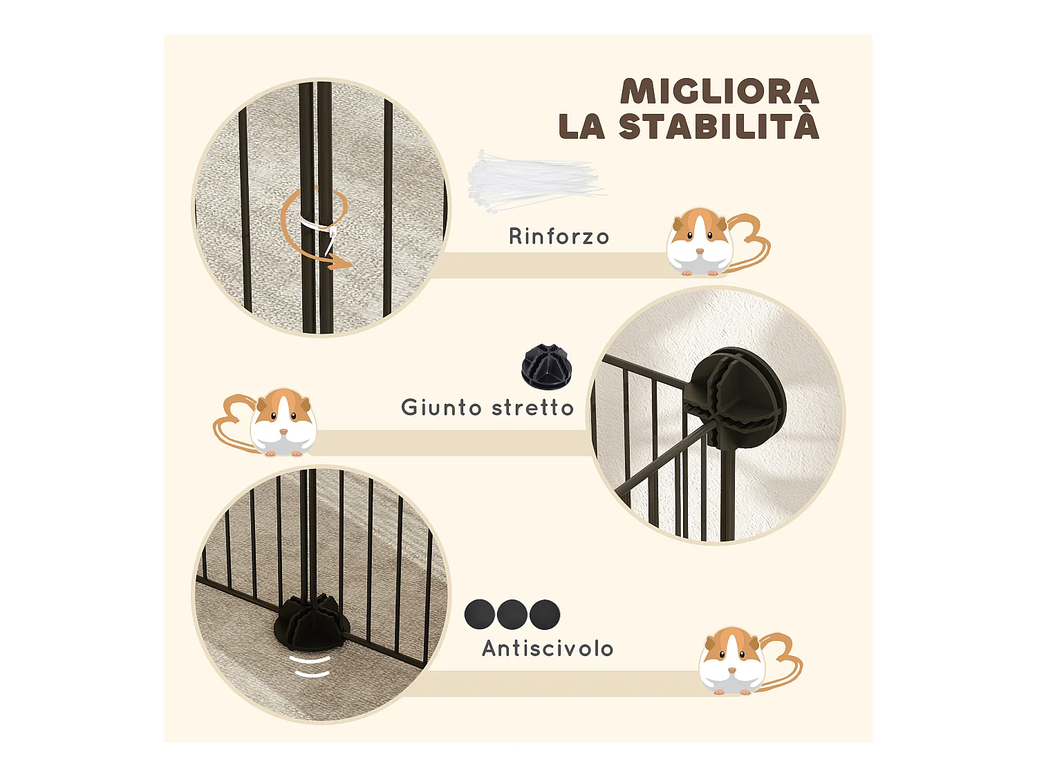 Recinto per animali modulabile con 12 pannelli 35x35 cm in metallo nero