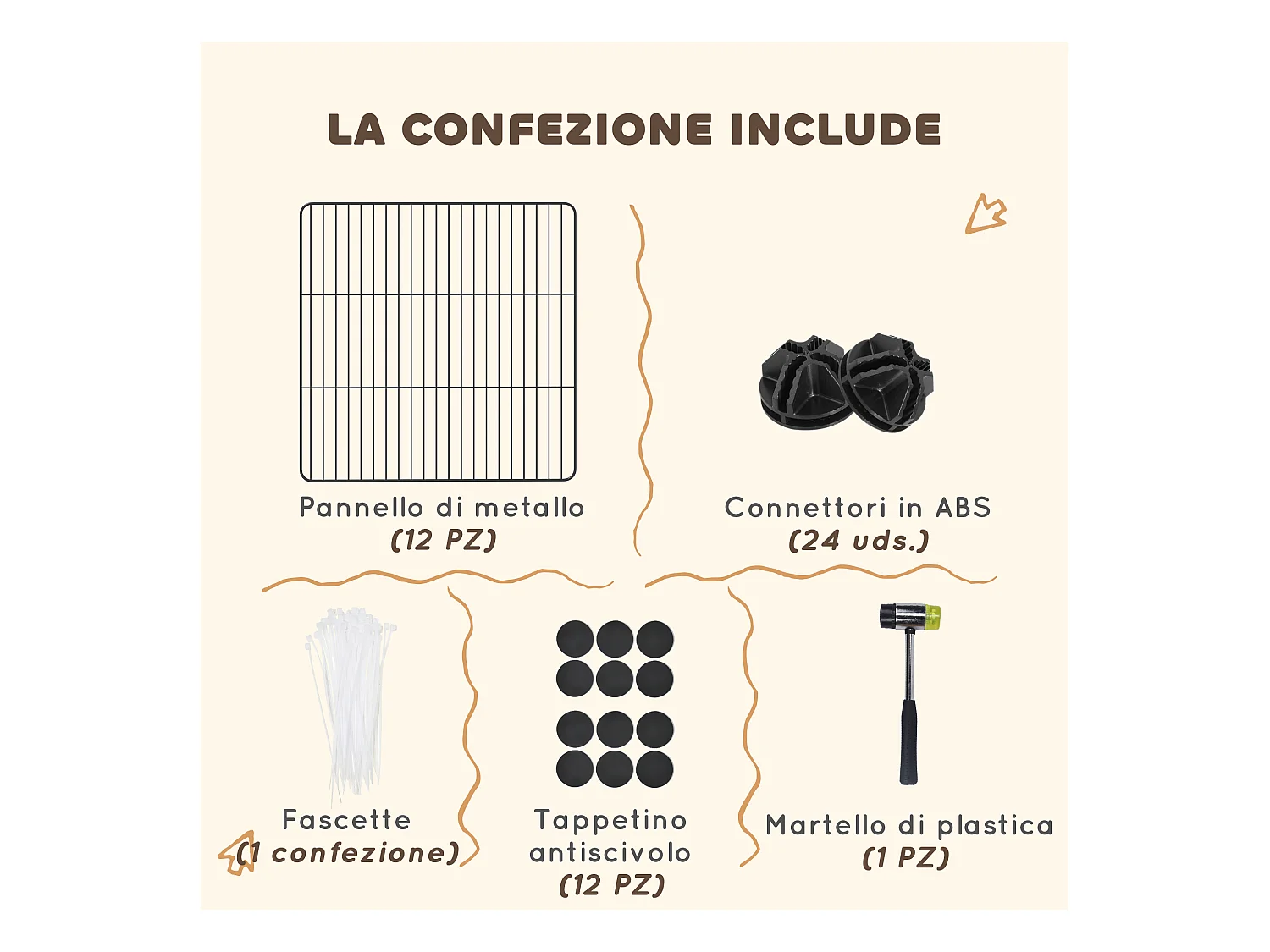 Recinto per animali modulabile con 12 pannelli 35x35 cm in metallo nero