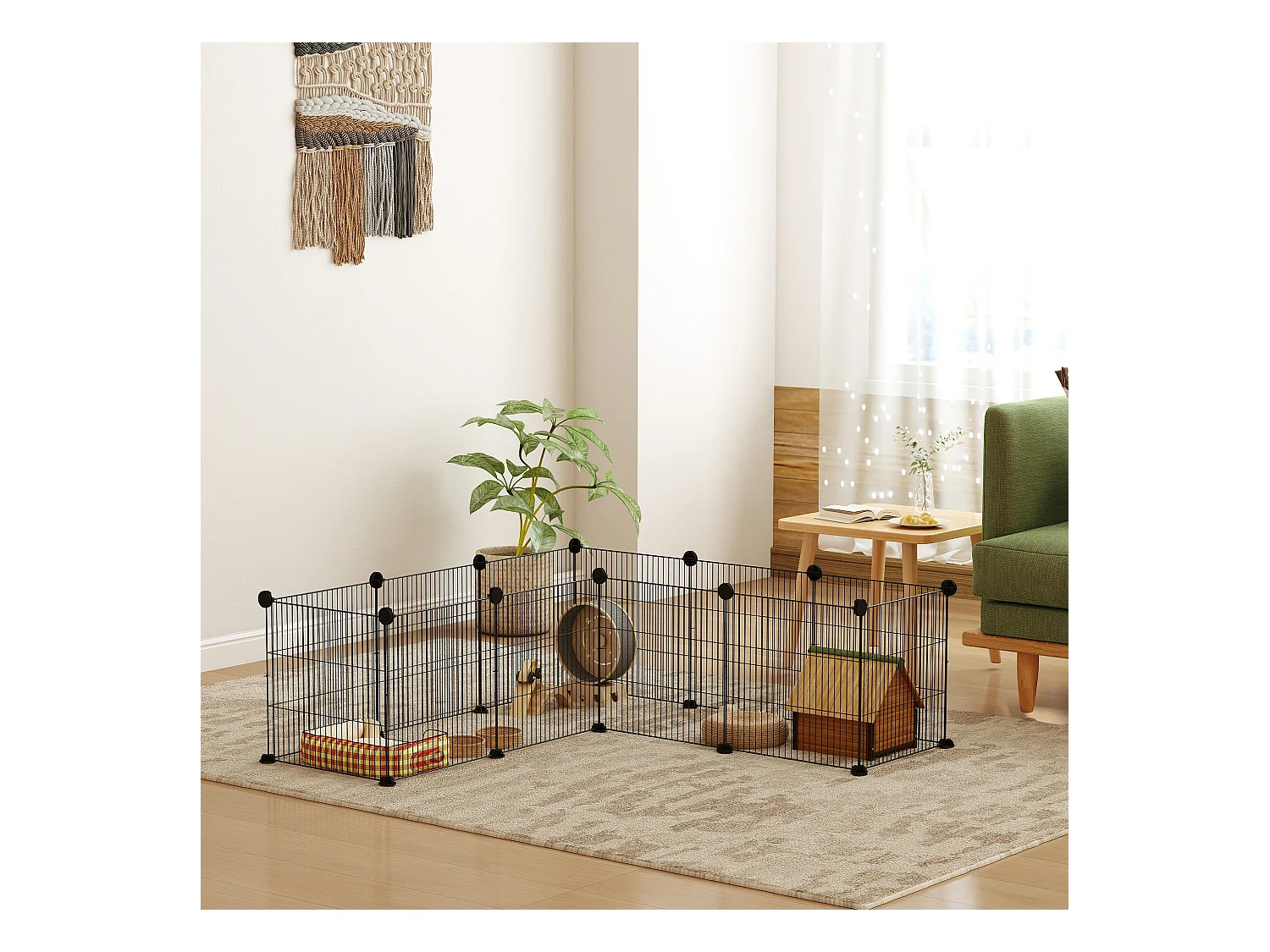 Recinto per animali modulabile con 12 pannelli 35x35 cm in metallo nero