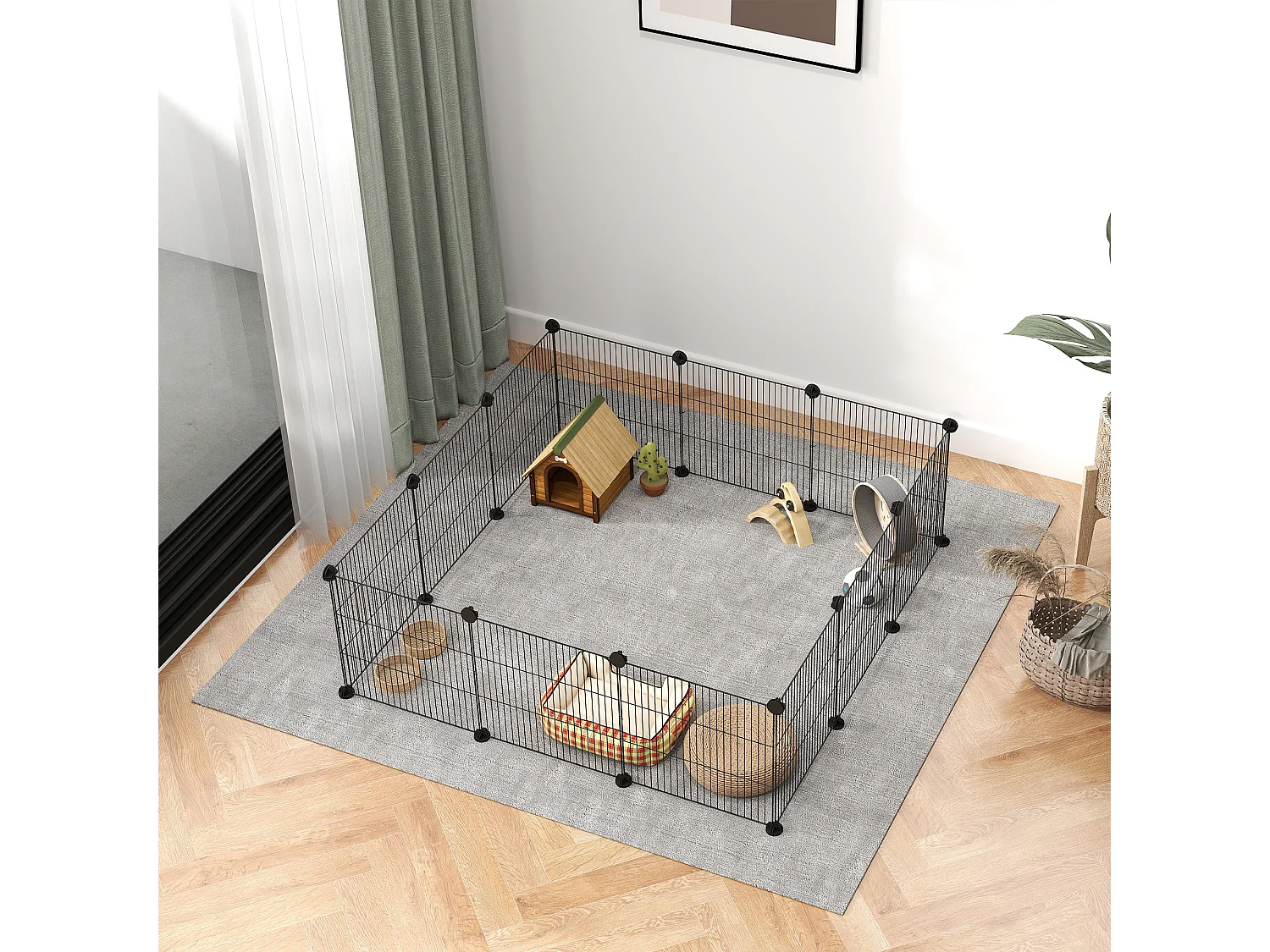 Recinto per animali modulabile con 12 pannelli 35x35 cm in metallo nero