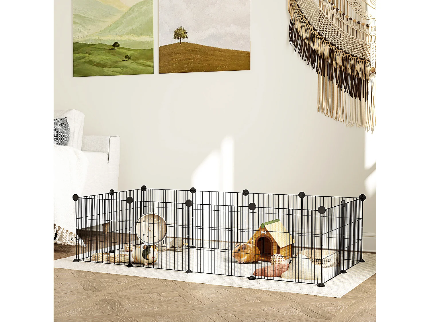 Recinto per animali modulabile con 12 pannelli 35x35 cm in metallo nero