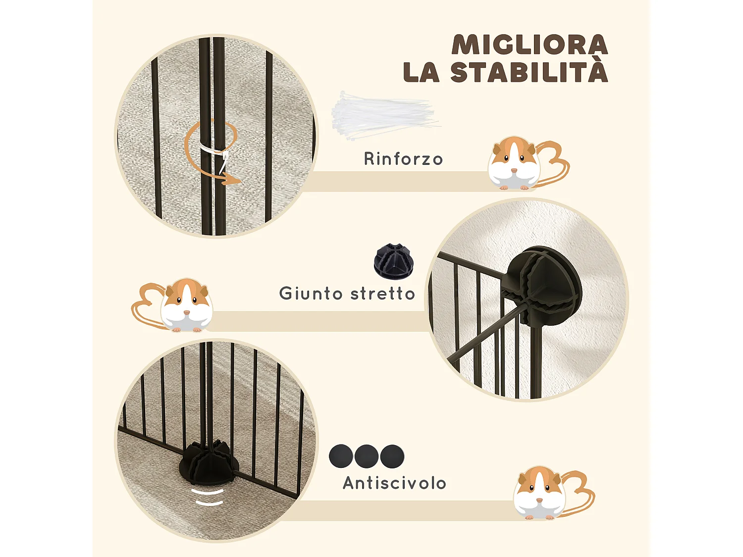 Recinto per animali modulabile con 12 pannelli 35x35 cm in metallo nero