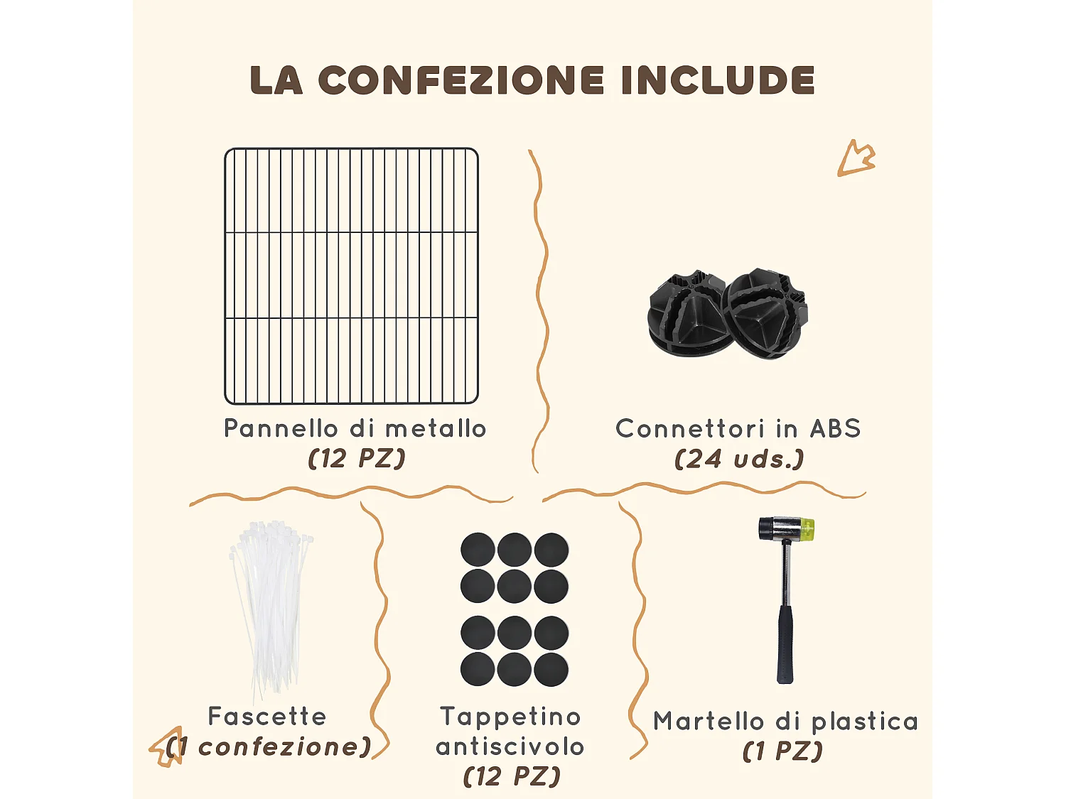 Recinto per animali modulabile con 12 pannelli 35x35 cm in metallo nero