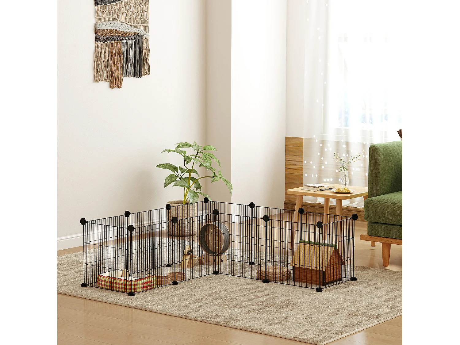 Recinto per animali modulabile con 12 pannelli 35x35 cm in metallo nero