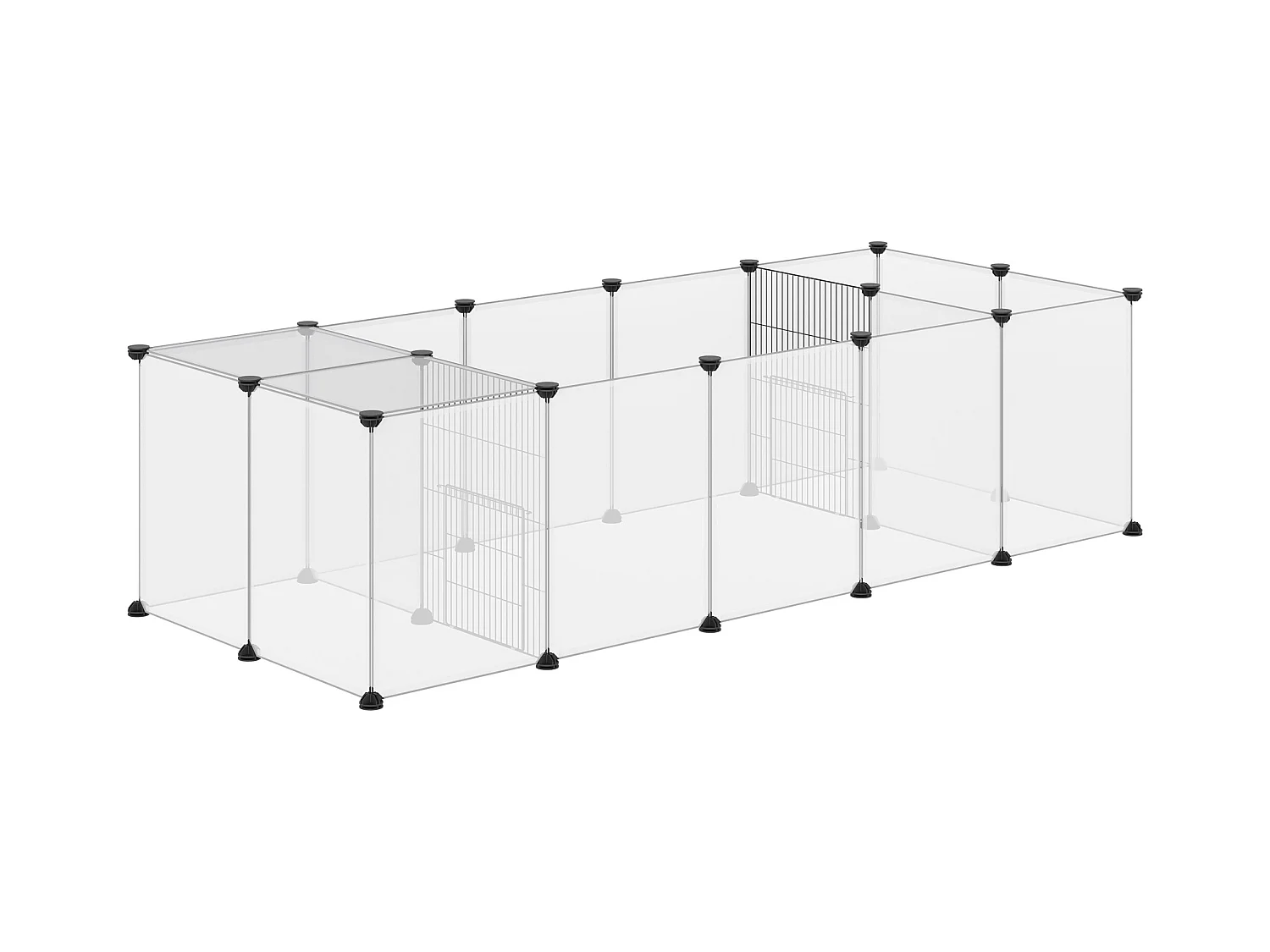 Recinto per animali modulabile con 20 pannelli e 2 porte bianco e nero