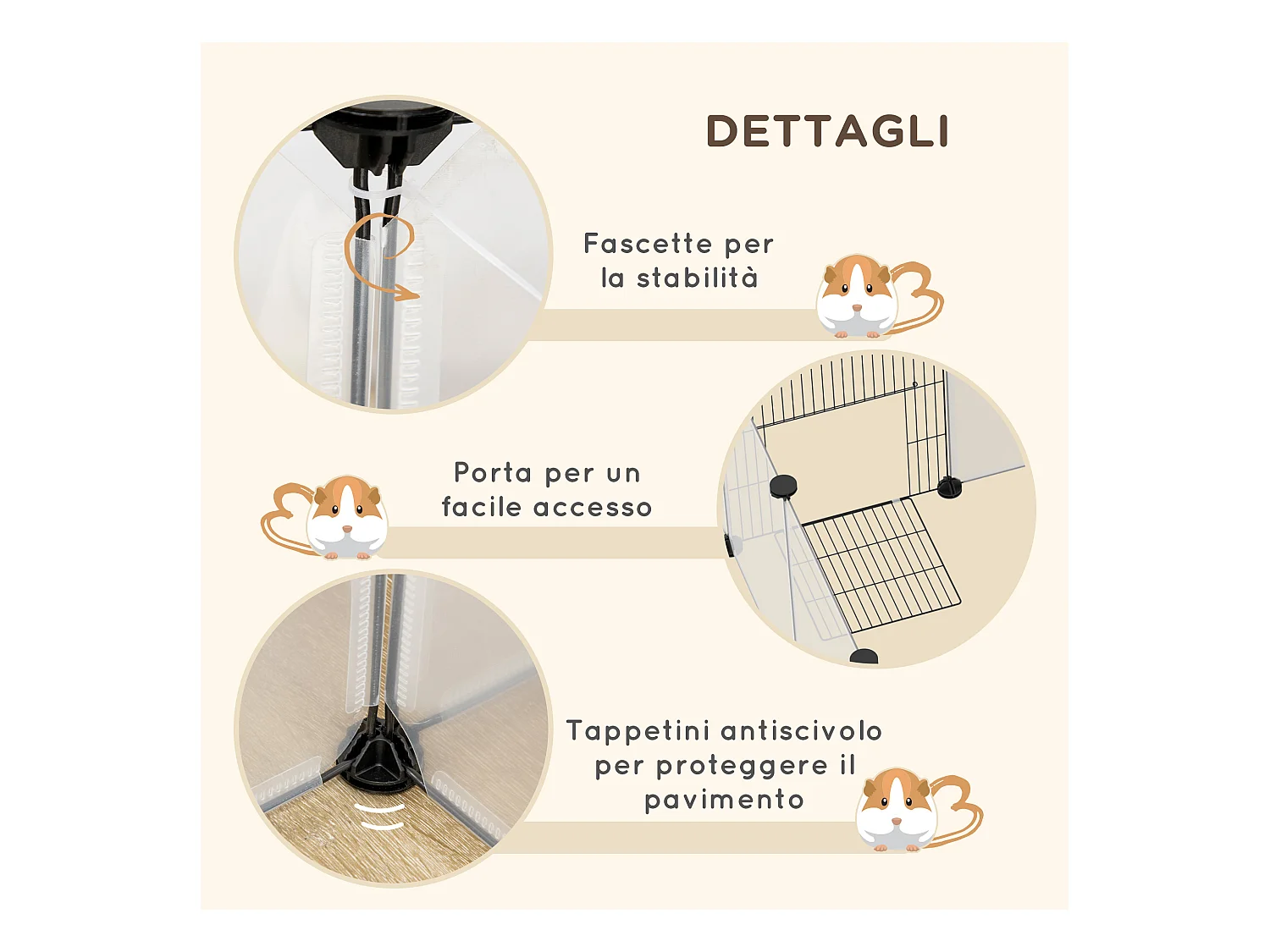 Recinto per animali modulabile con 20 pannelli e 2 porte bianco e nero