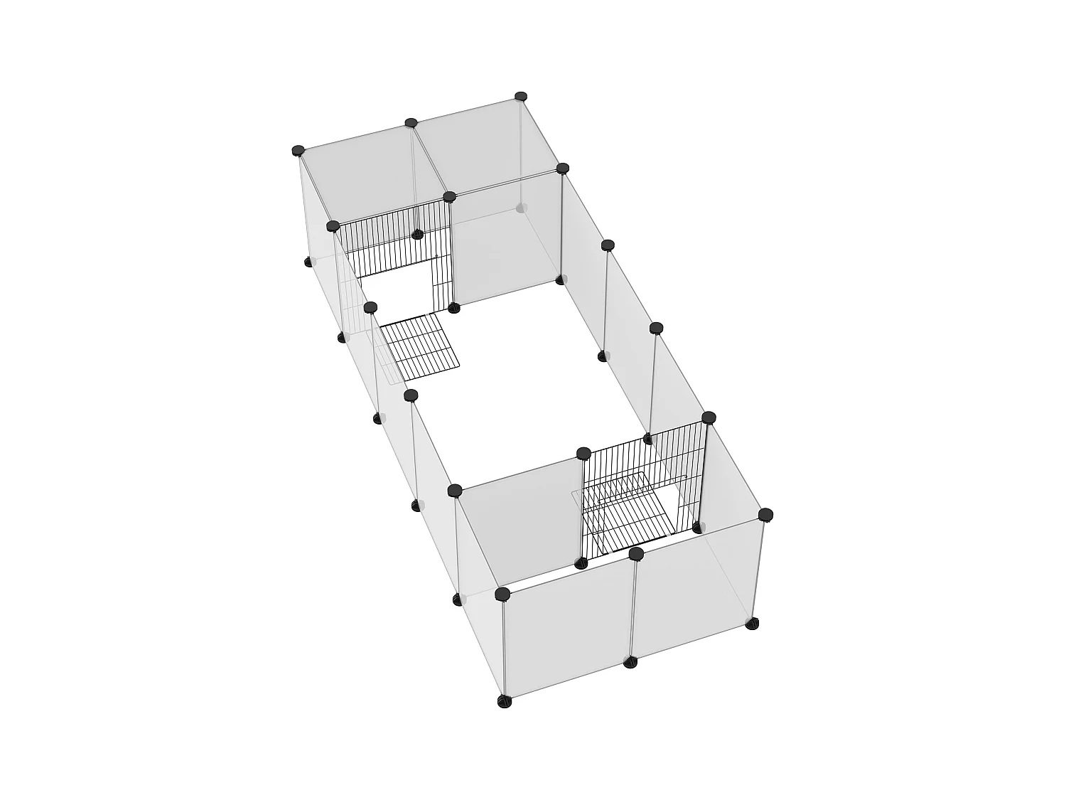 Recinto per animali modulabile con 20 pannelli e 2 porte bianco e nero