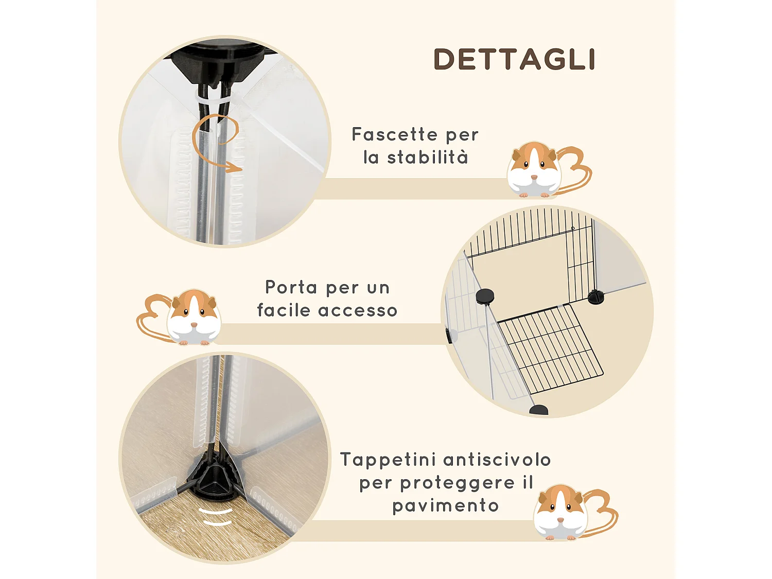 Recinto per animali modulabile con 20 pannelli e 2 porte bianco e nero
