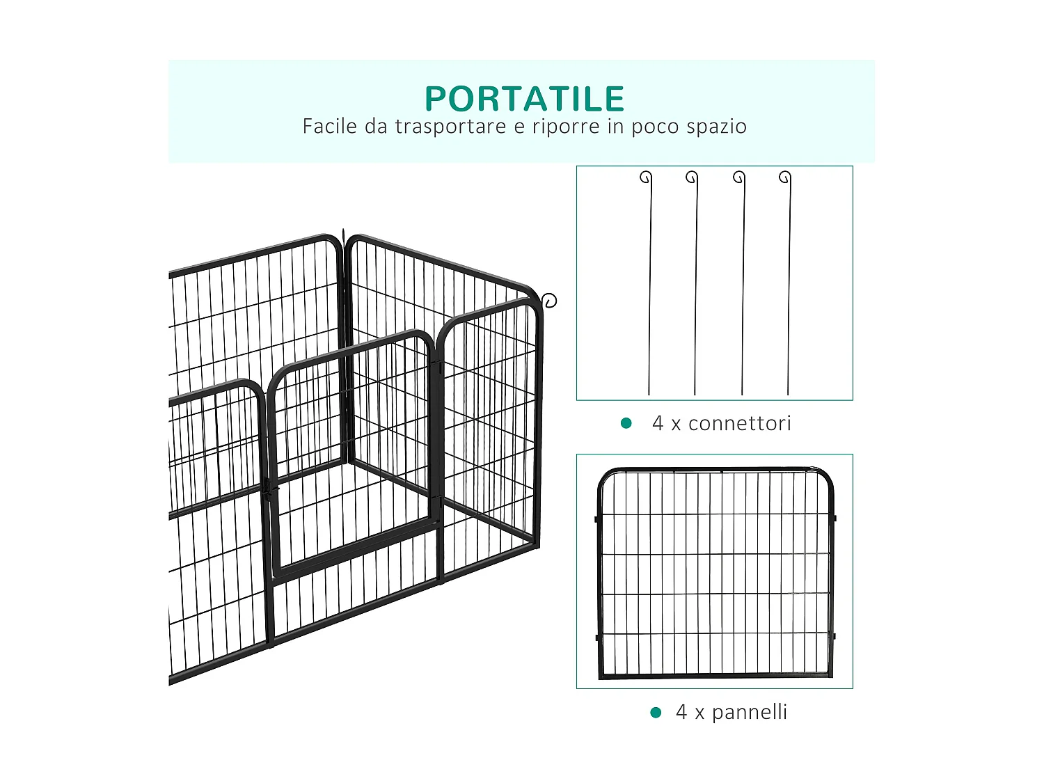 Recinto per cani e gatti kennel in metallo pieghevole con porta 8 pezzi