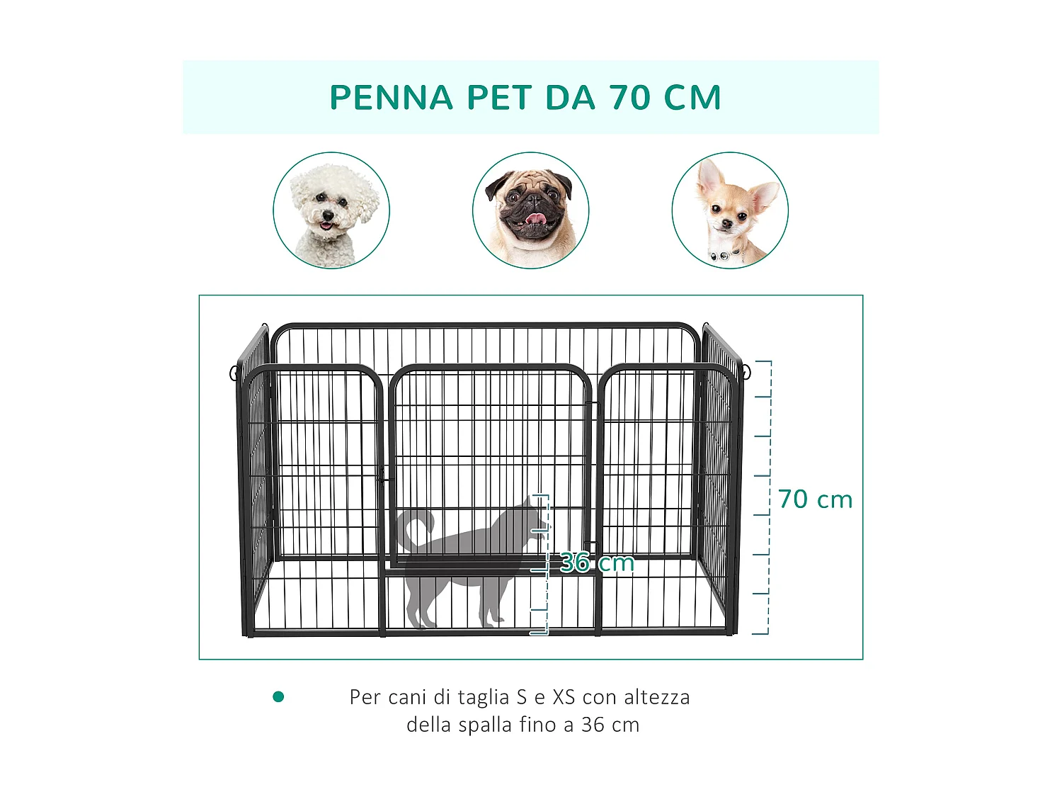 Recinto per cani e gatti kennel in metallo pieghevole con porta 8 pezzi