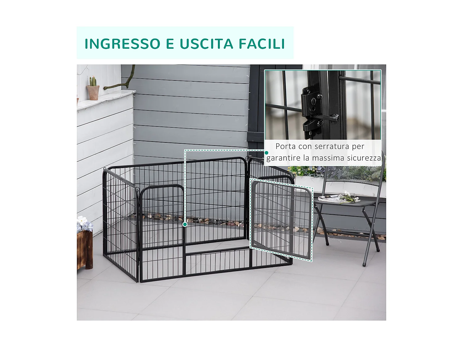 Recinto per cani e gatti kennel in metallo pieghevole con porta 8 pezzi