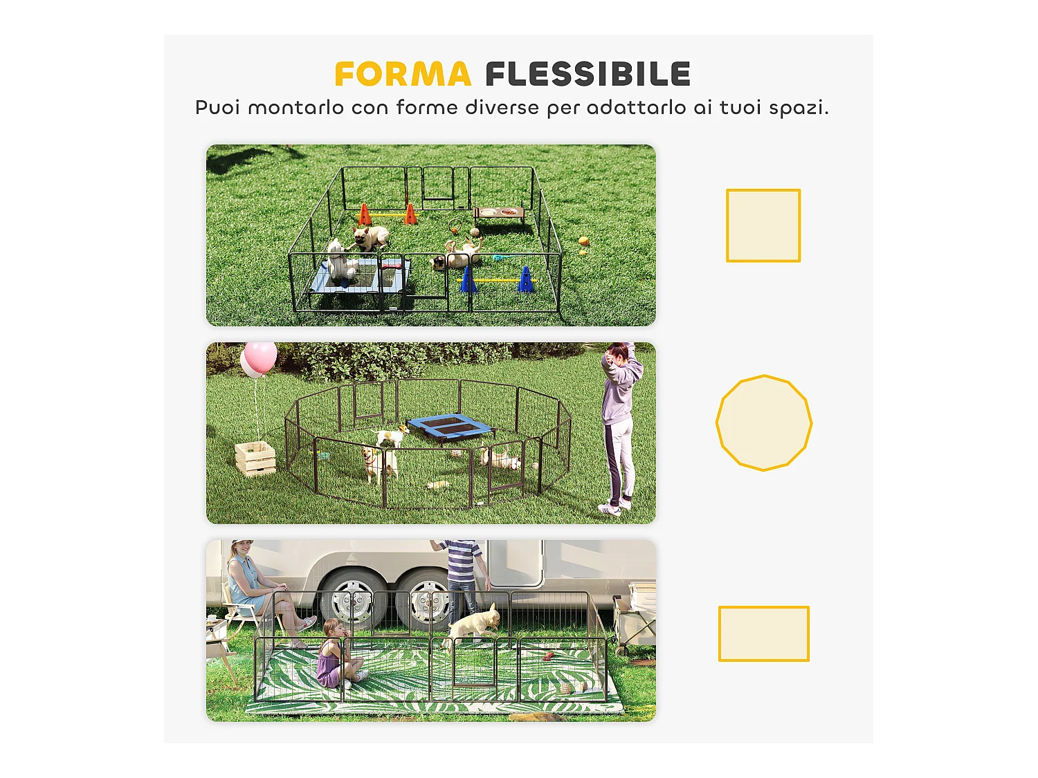 Recinto per cani da interni ed esterni 12 pannelli modulabili 2 ingressi