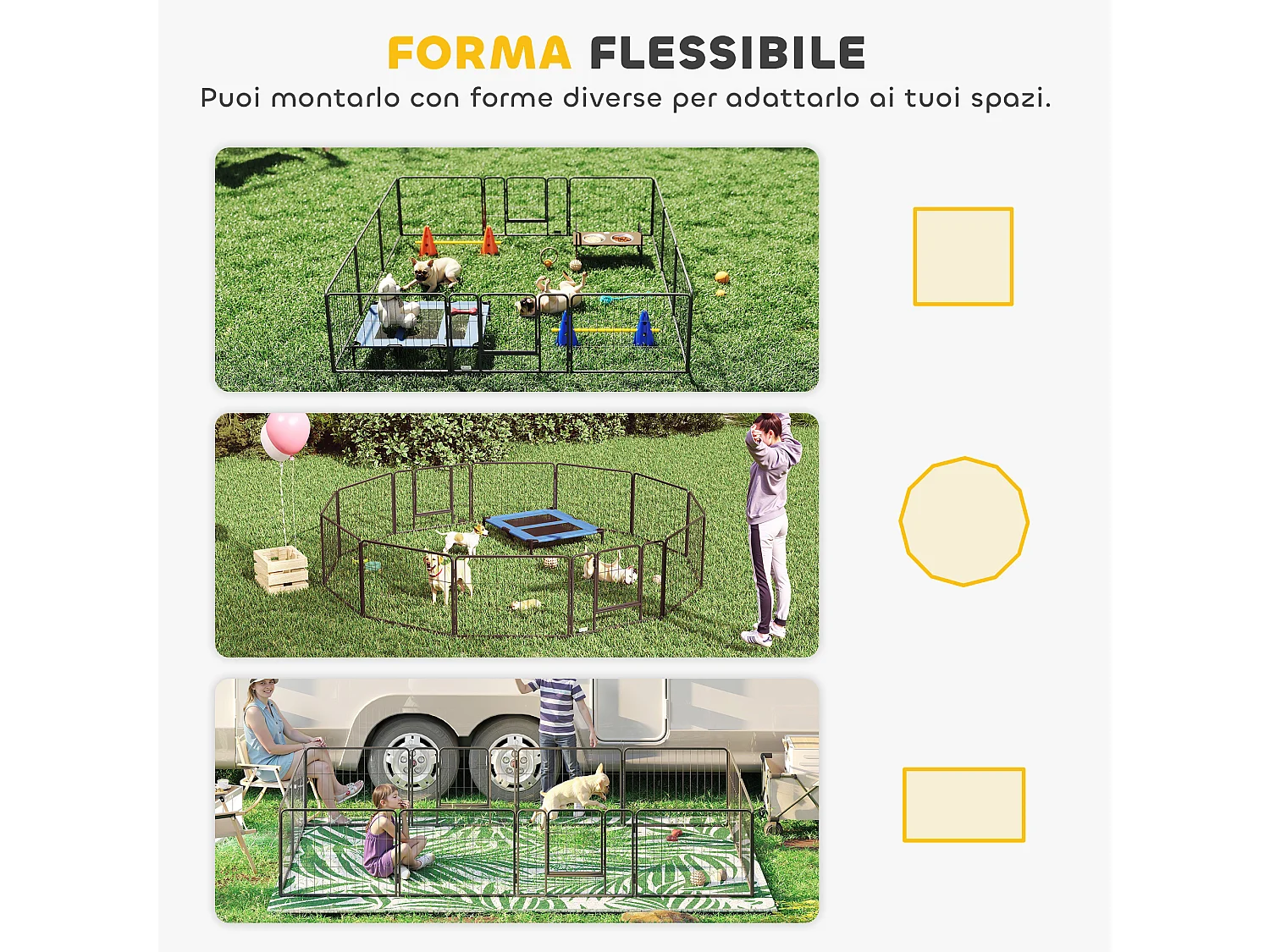 Recinto per cani da interni ed esterni 12 pannelli modulabili 2 ingressi