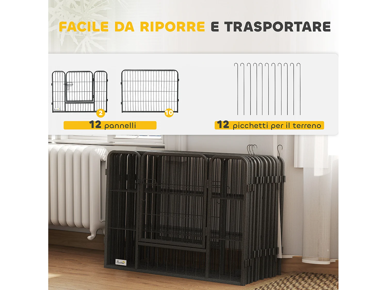 Recinto per cani da interni ed esterni 12 pannelli modulabili 2 ingressi