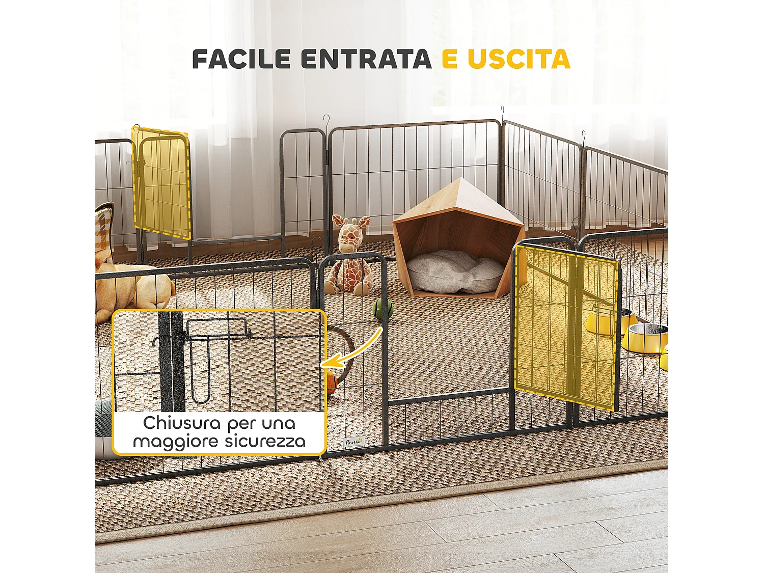 Recinto per cani da interni ed esterni 12 pannelli modulabili 2 ingressi