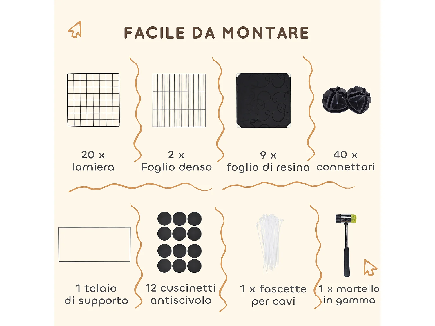 Gabbia per animali piccoli modulabile con 31 pannelli e casette rialzate