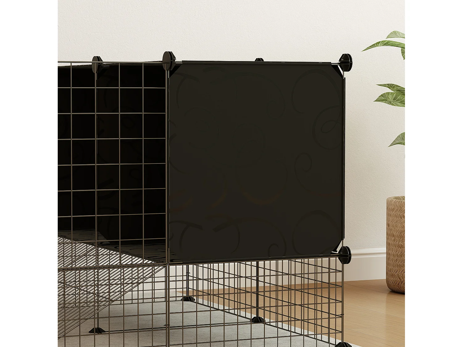 Gabbia per animali piccoli modulabile con 31 pannelli e casette rialzate