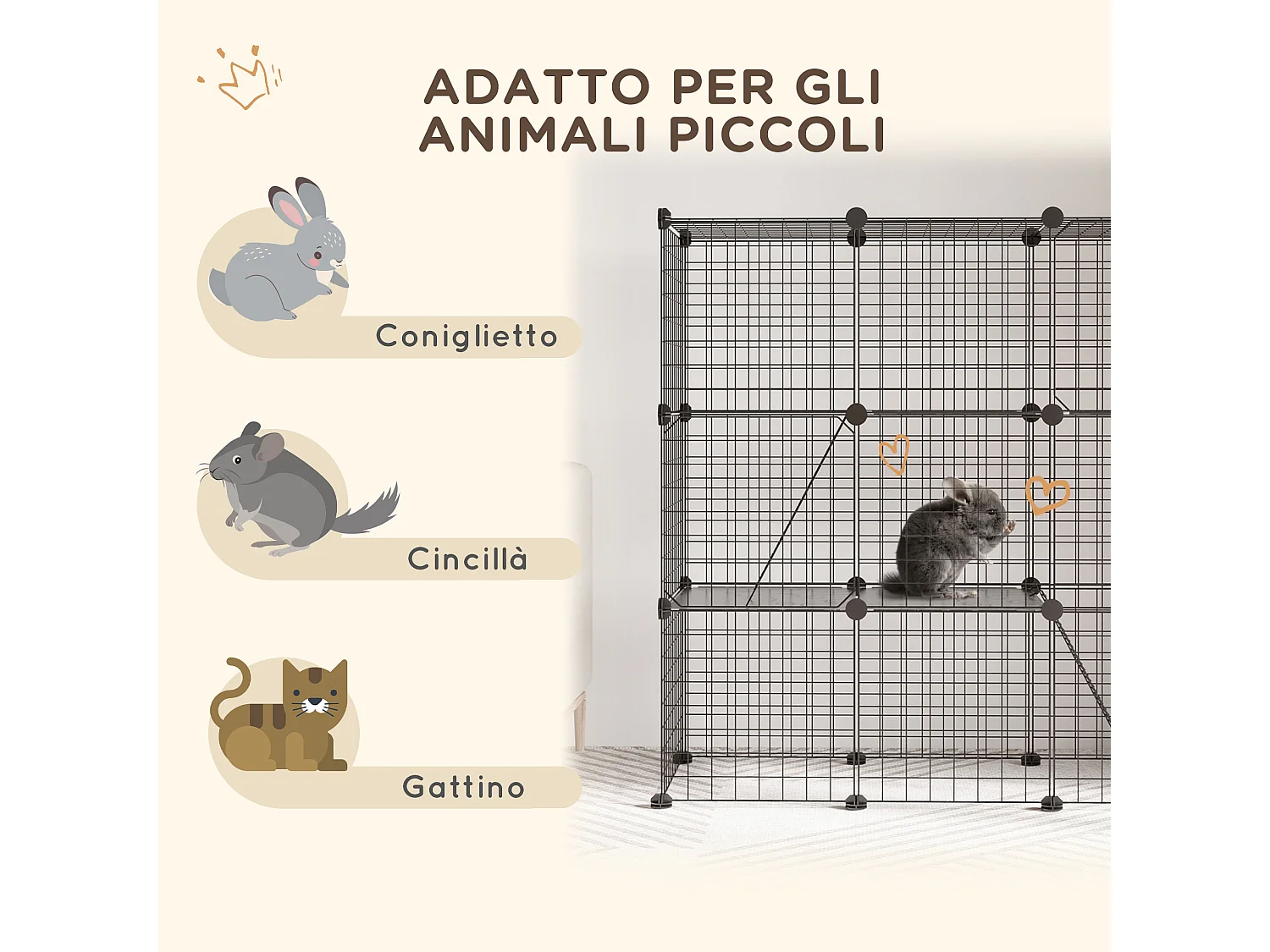Recinto per animali modulabile con 31 pannelli, 2 porte e 2 rampe nero