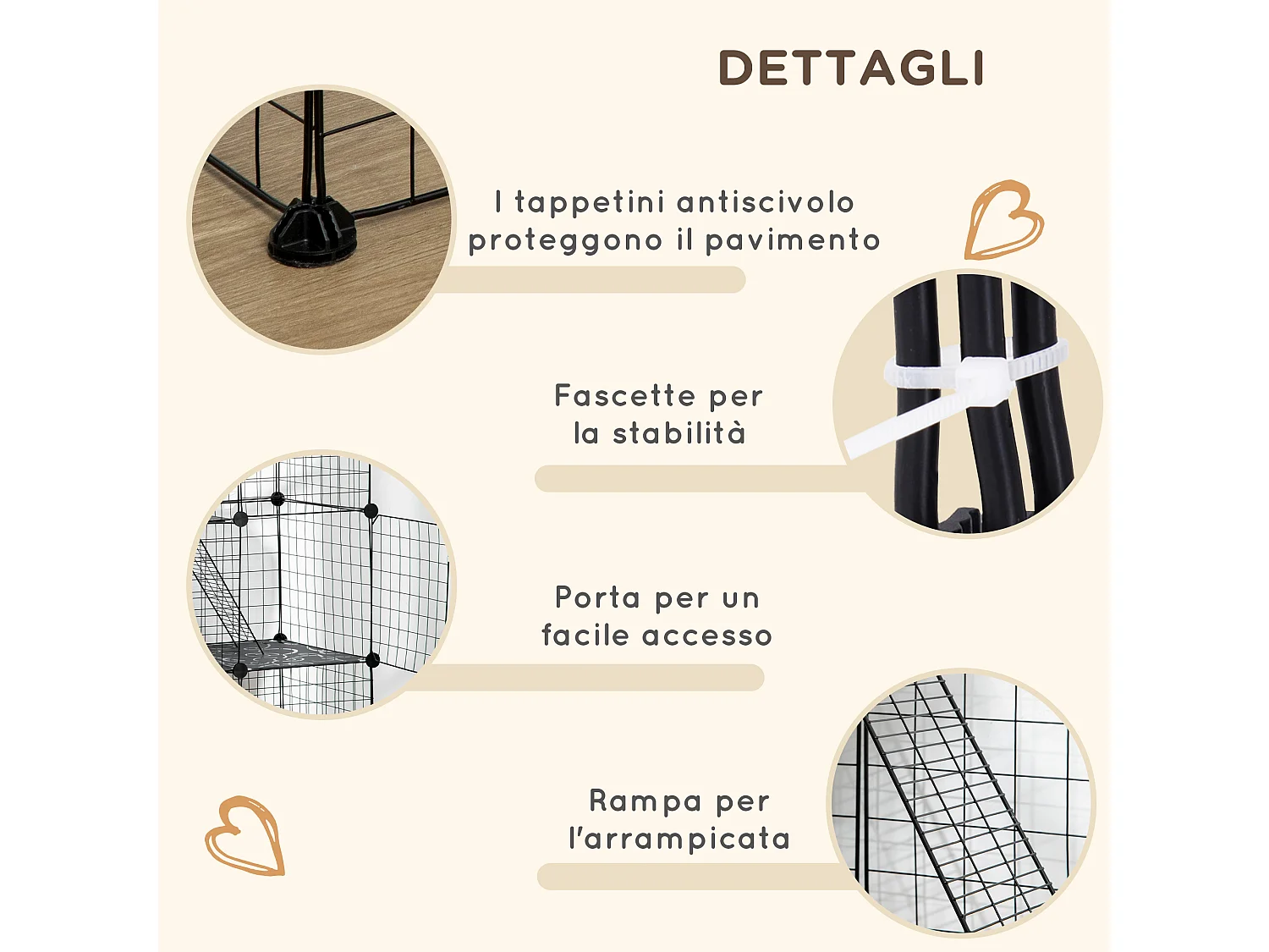 Recinto per animali modulabile con 31 pannelli, 2 porte e 2 rampe nero