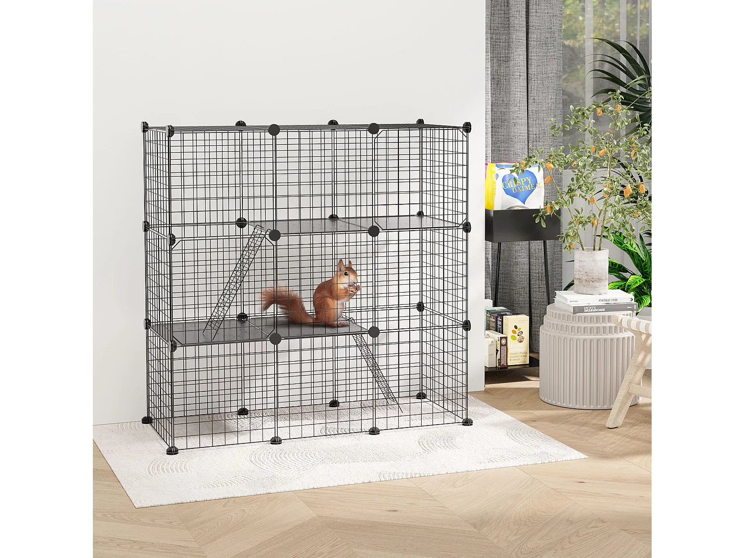 Recinto per animali modulabile con 31 pannelli, 2 porte e 2 rampe nero