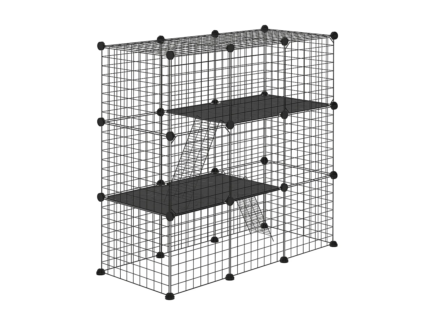 Recinto per animali modulabile con 31 pannelli, 2 porte e 2 rampe nero