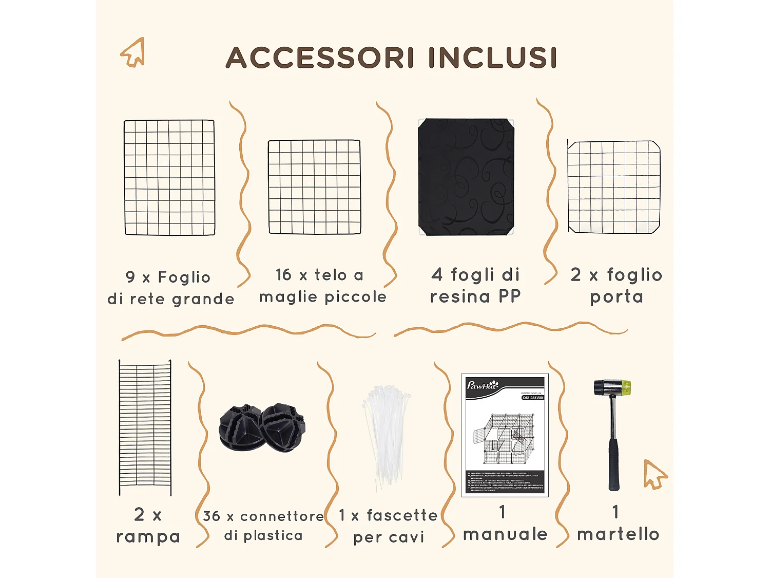 Recinto per animali modulabile con 31 pannelli, 2 porte e 2 rampe nero