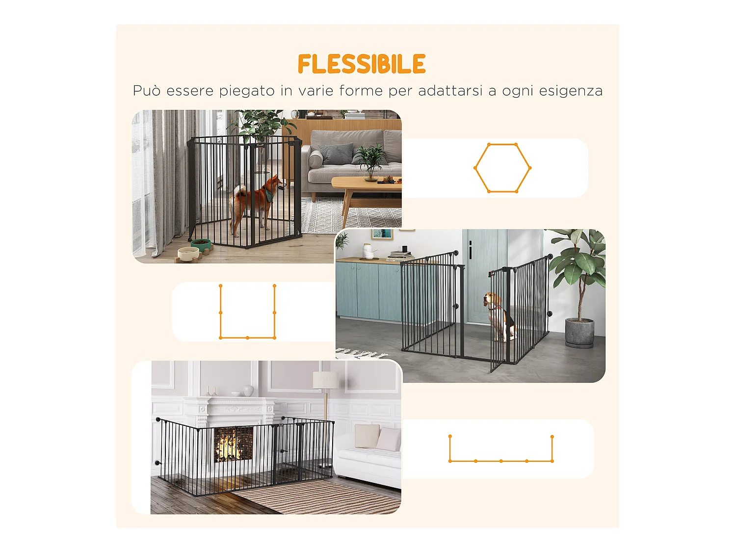 Cancellino per cani pieghevole e modulabile in metallo e plastica nero