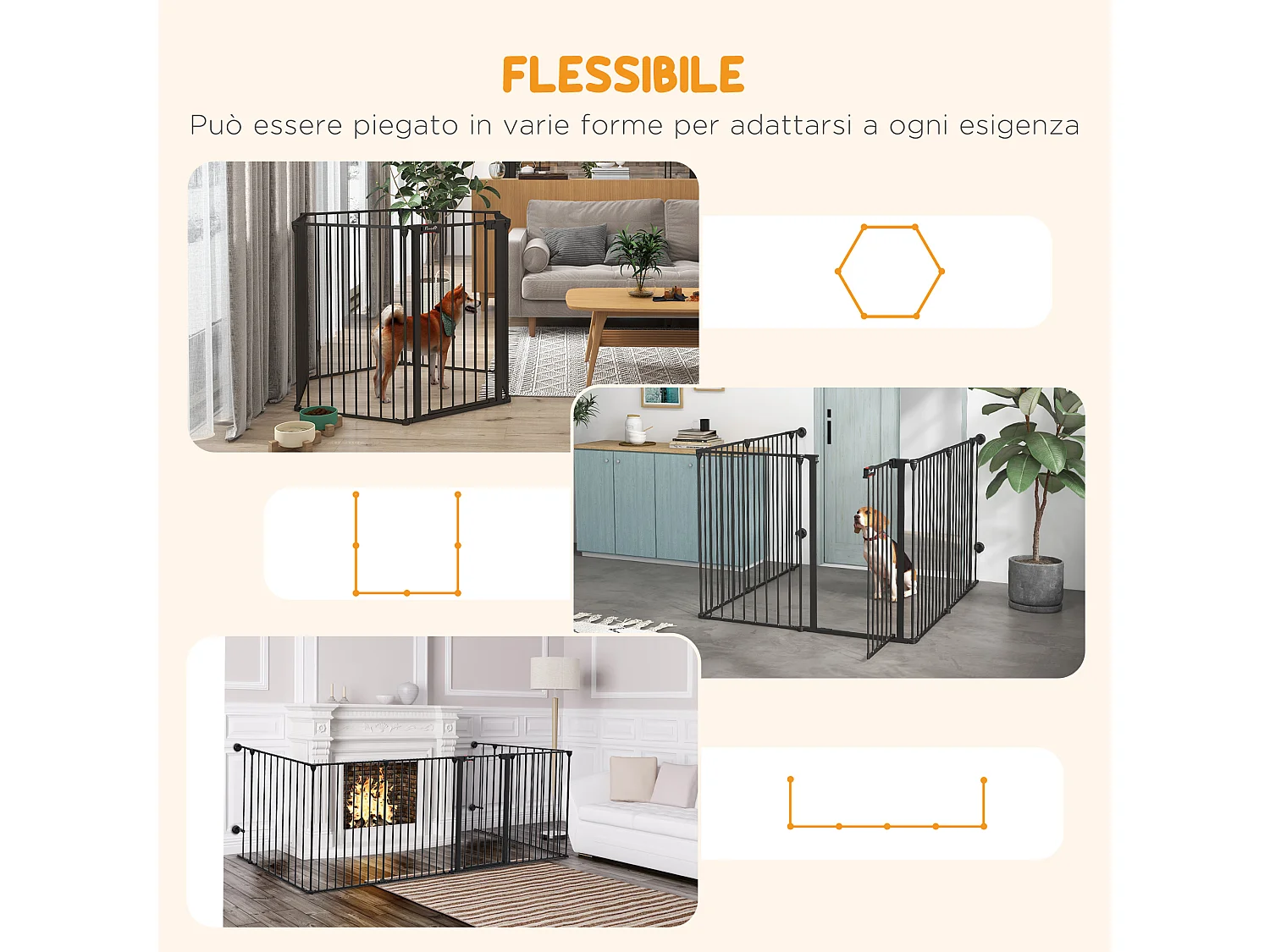 Cancellino per cani pieghevole e modulabile in metallo e plastica nero