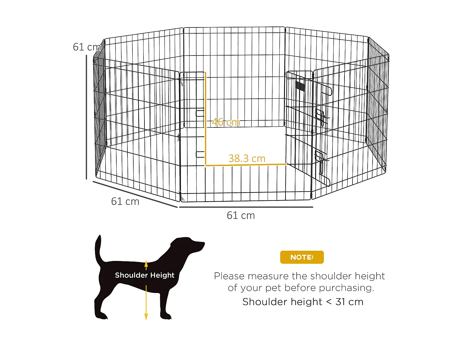 Recinto per cani da esterno e interno con 8 pannelli a rete e porta nero