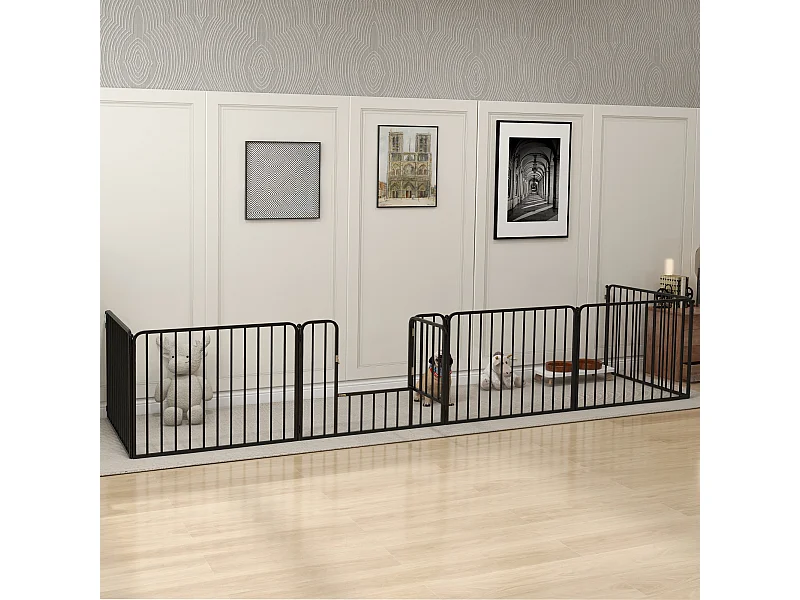 Cancellino per cani a 6 pannelli modulabili in acciaio nero