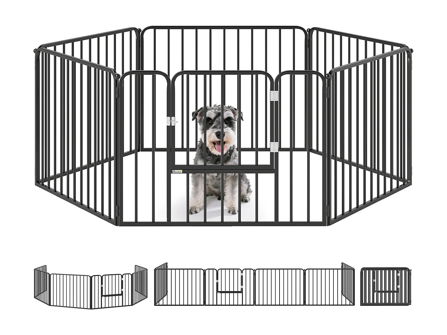 Cancellino per cani a 6 pannelli modulabili in acciaio nero